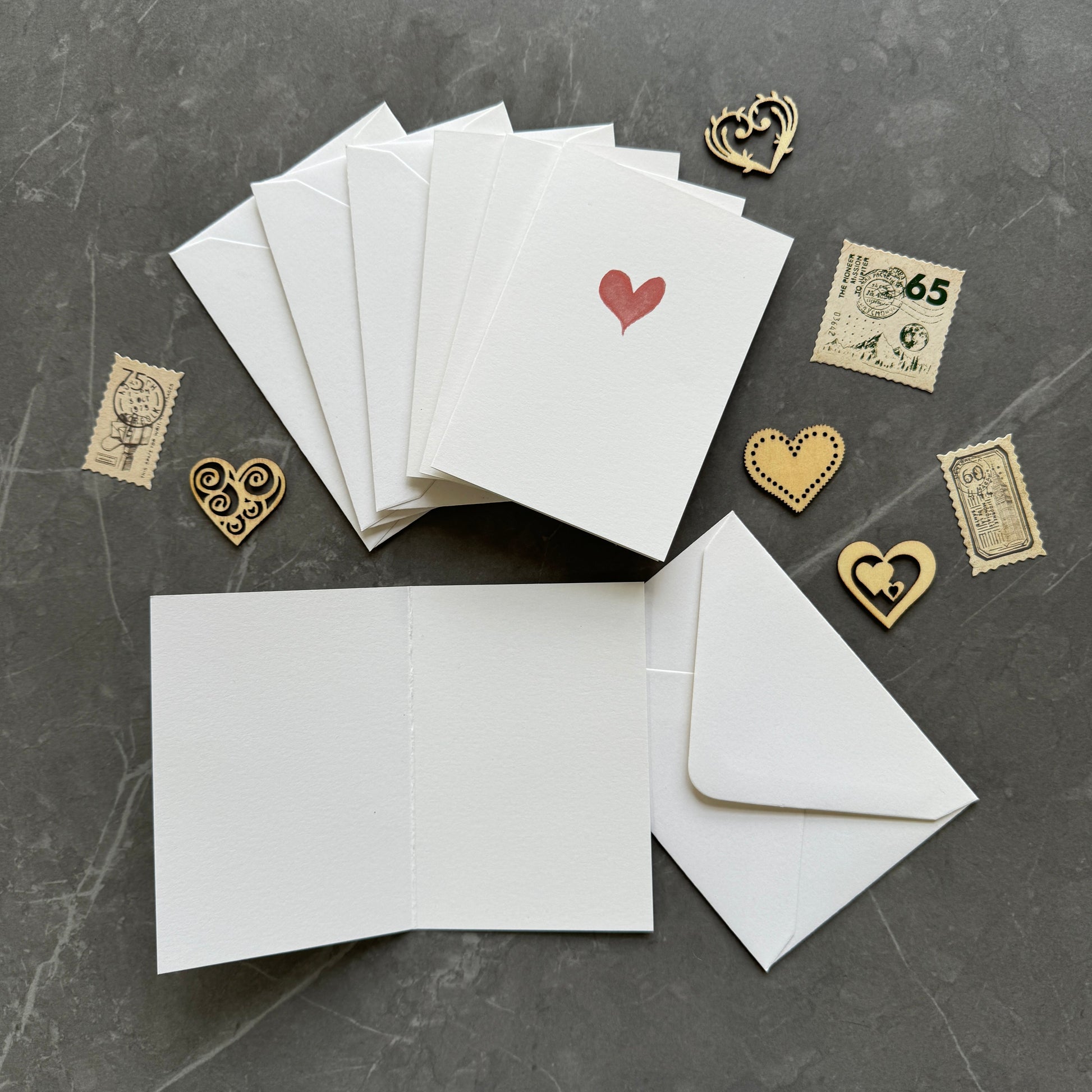 Small Red Watercolour Love Heart Note Cards Set of Four