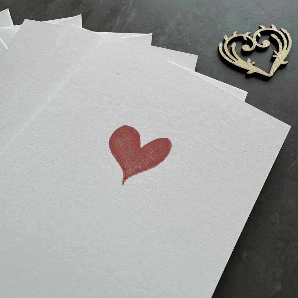 Small Red Watercolour Love Heart Note Cards Set of Four