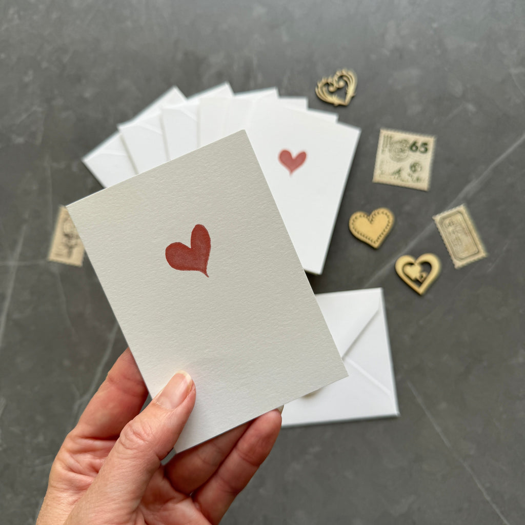 Small Red Watercolour Love Heart Note Cards Set of Four