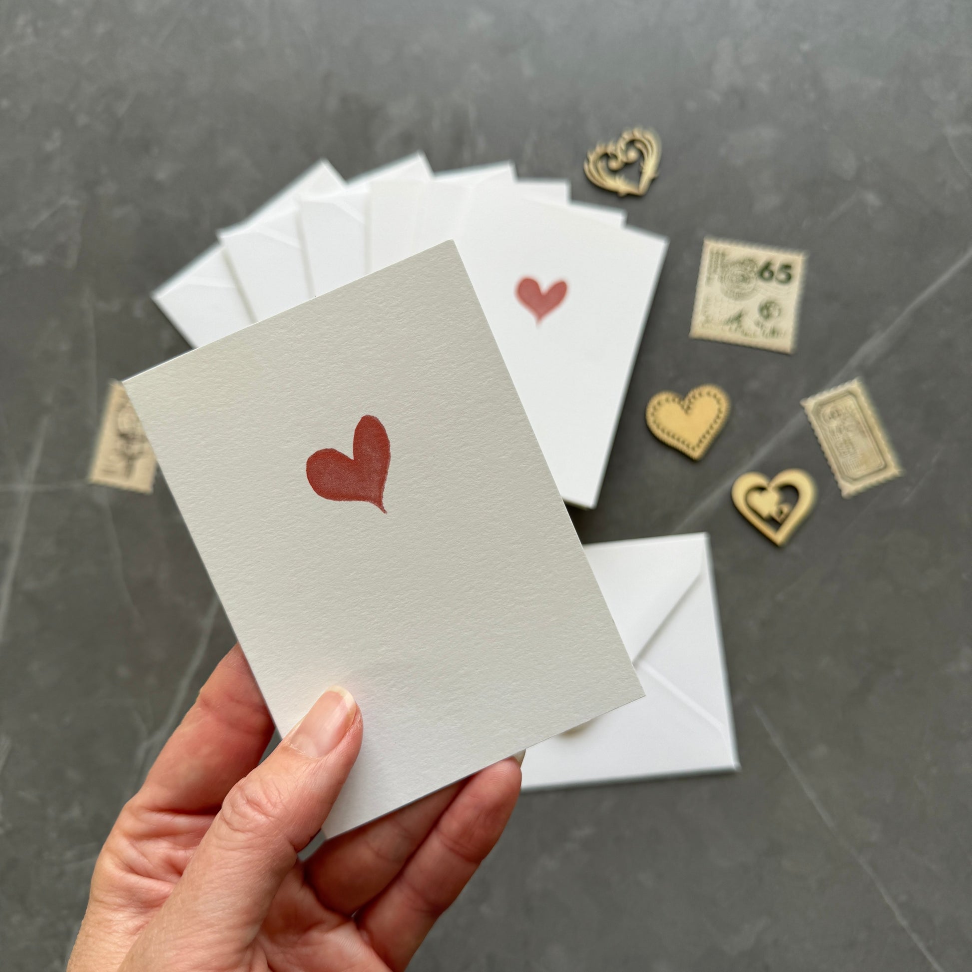 Small Red Watercolour Love Heart Note Cards Set of Four