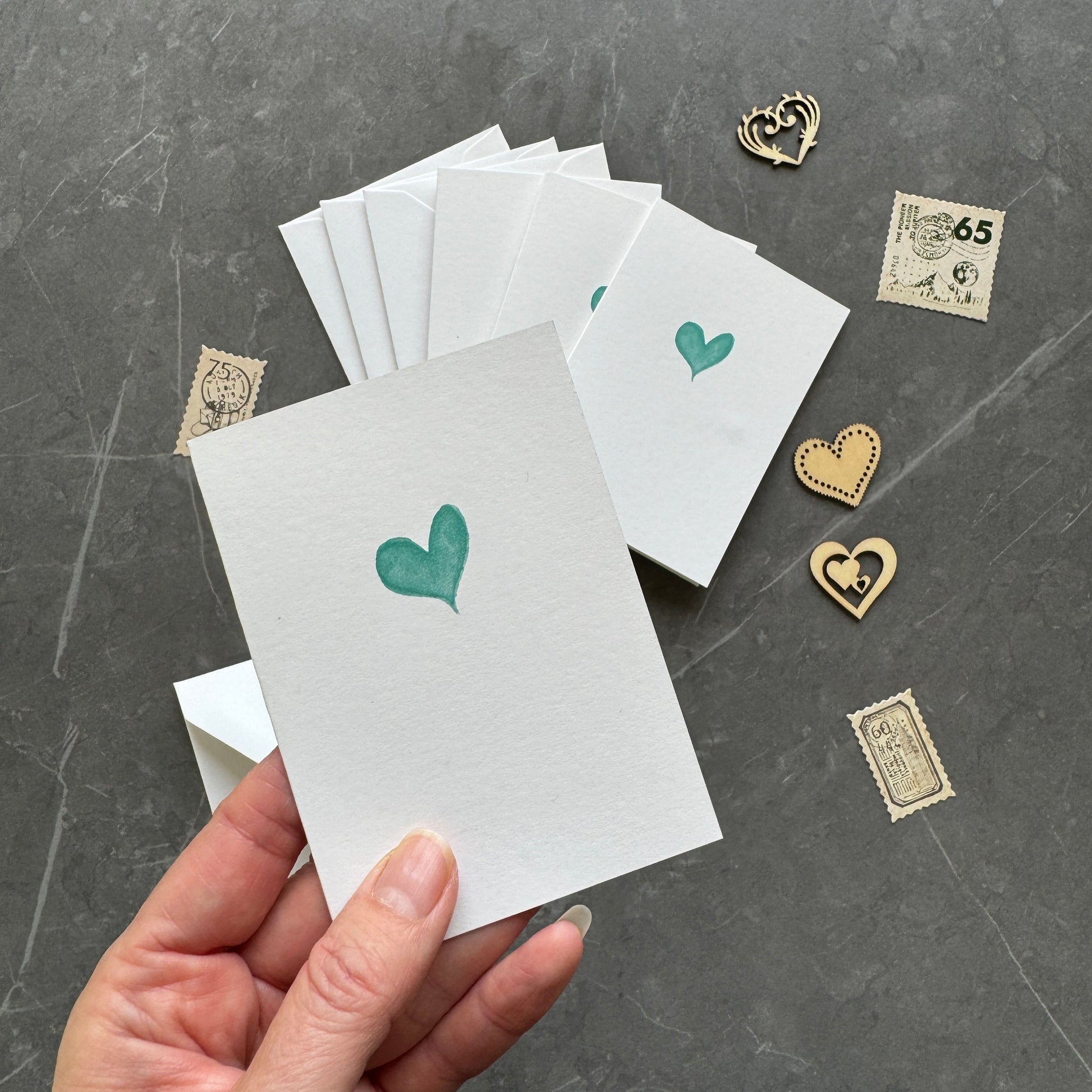 Small Note Cards with Teal Watercolour Love Heart