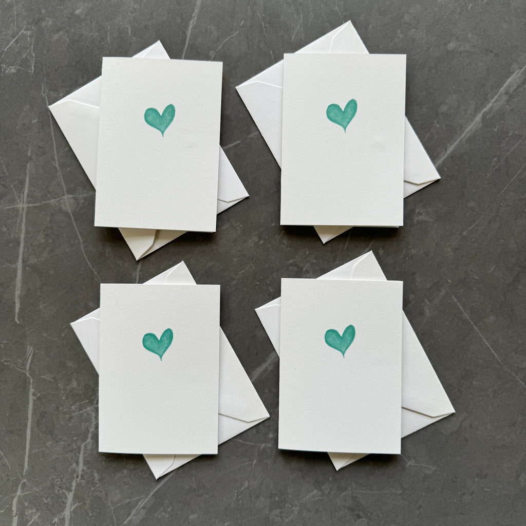 Small Note Cards with Teal Watercolour Love Heart