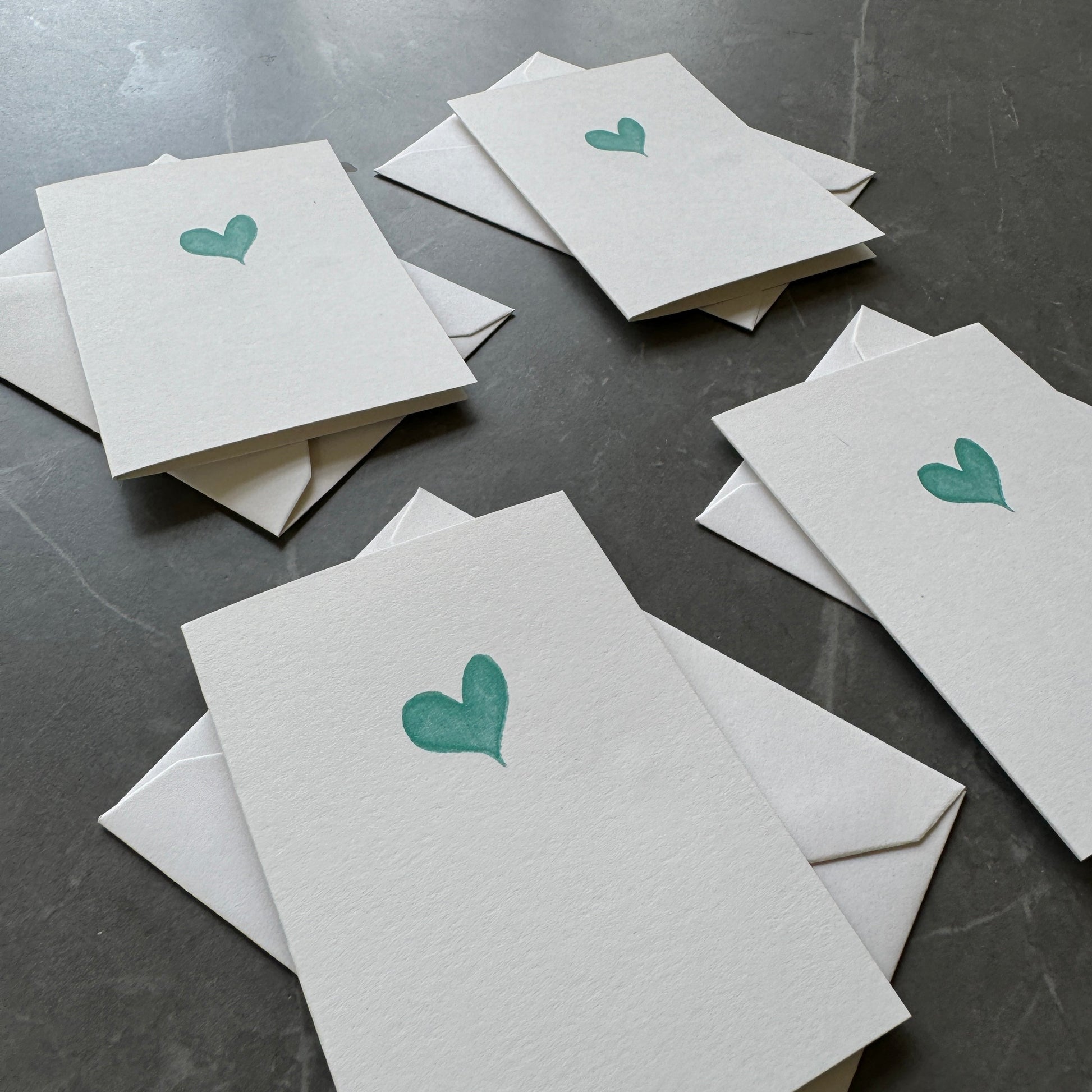 Small Note Cards with Teal Watercolour Love Heart