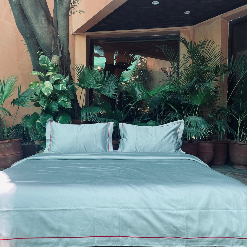 Oslo Bedding Bundle in Slate Grey, White and Deep Red