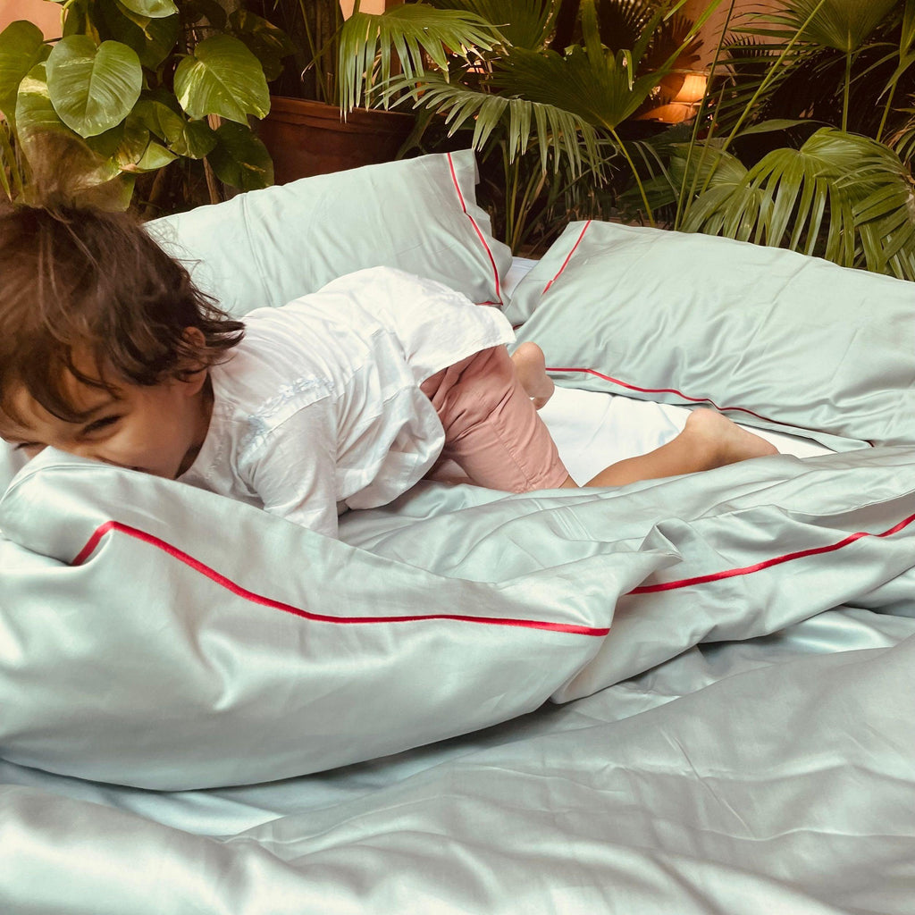 Oslo Bedding Bundle in Slate Grey, White and Deep Red