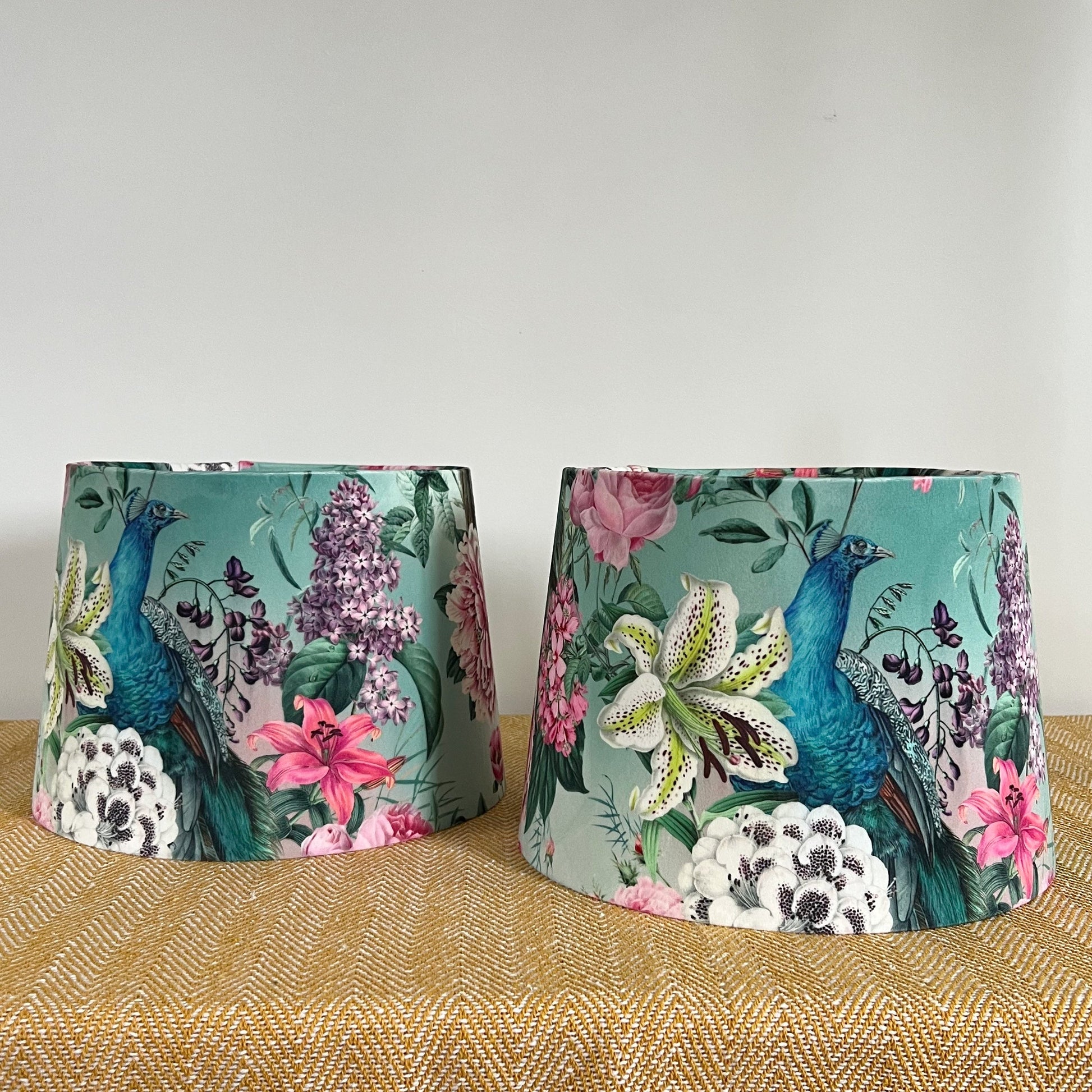 Peacock floral velvet french drum lampshade/ ceiling light shade, empire lampshade, duck egg