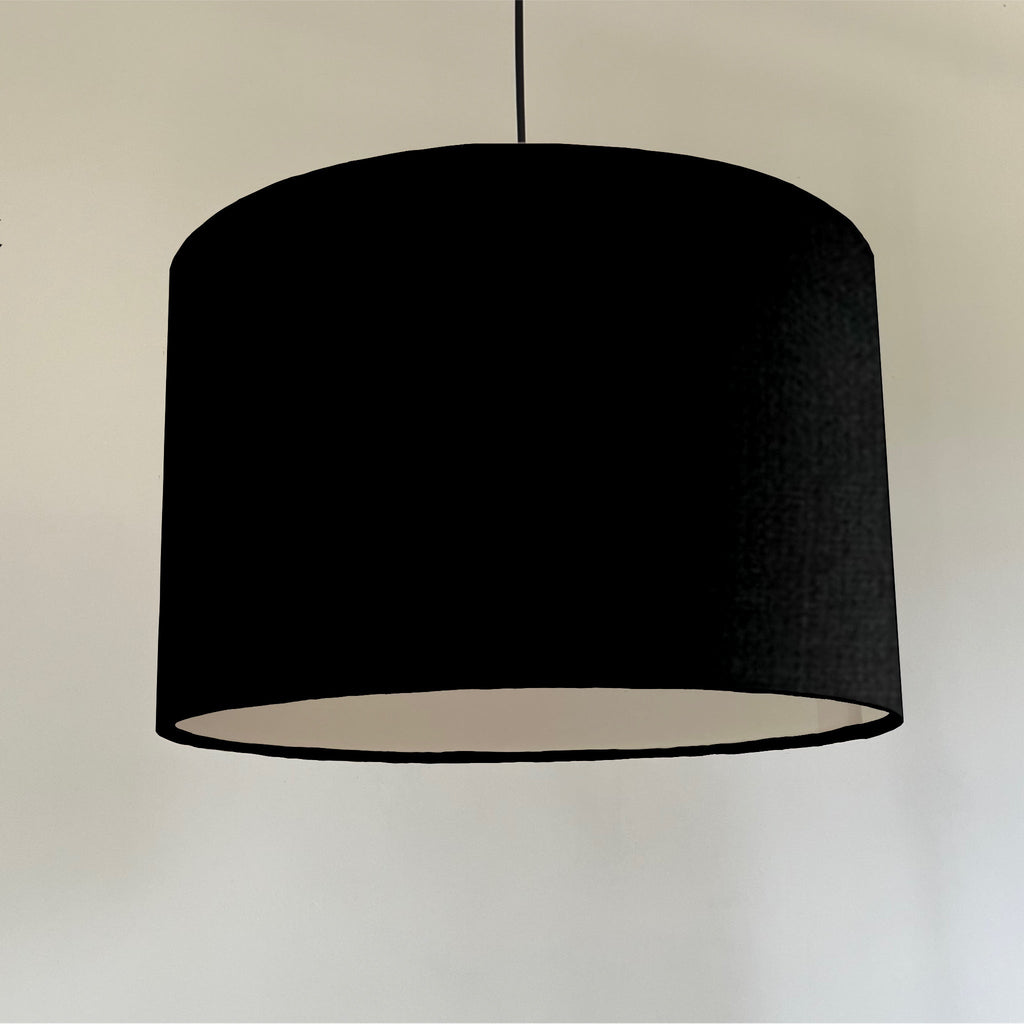 Black cotton drum lampshade/ ceiling shade with a white lining