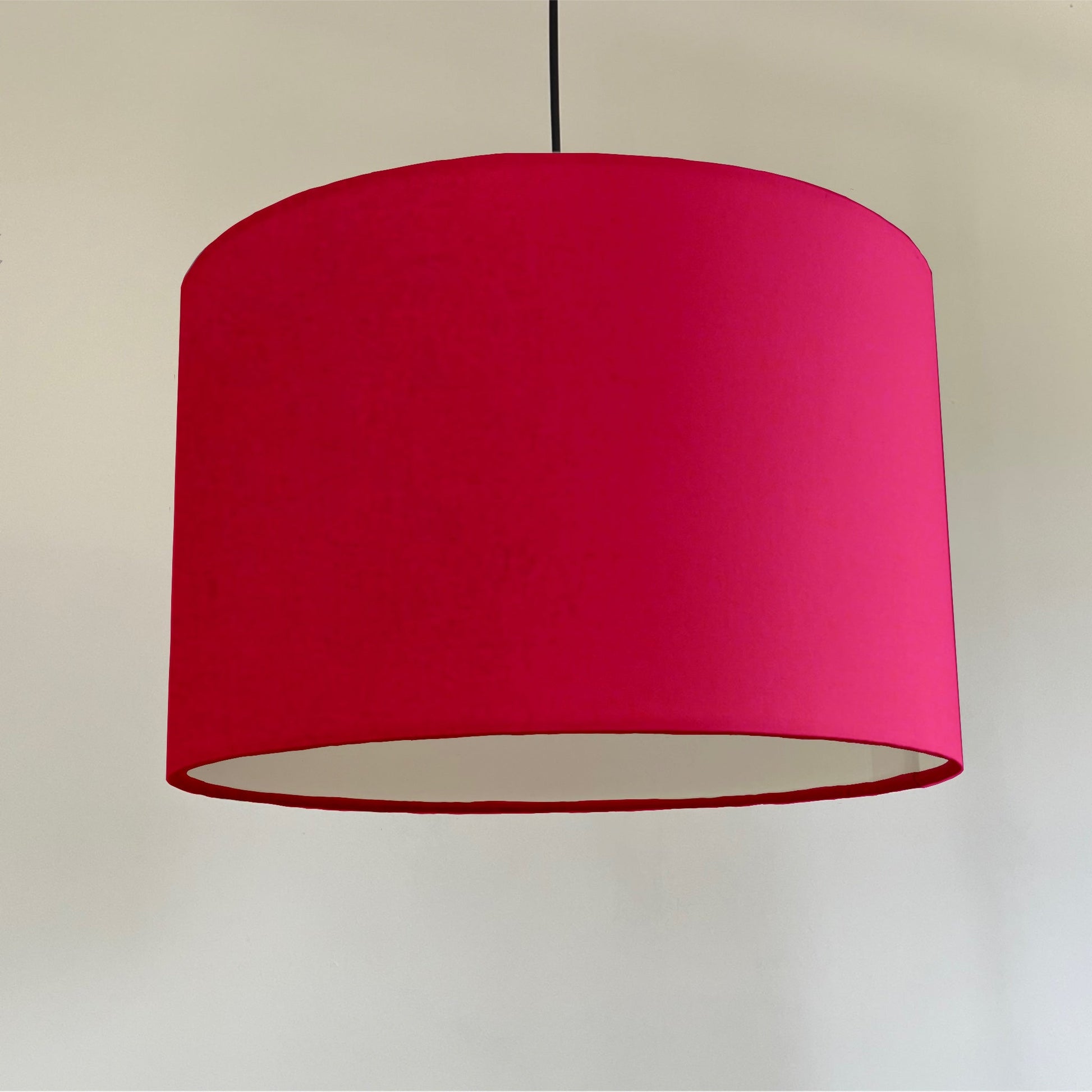 Cerise pink cotton drum lampshade/ ceiling shade with a white lining
