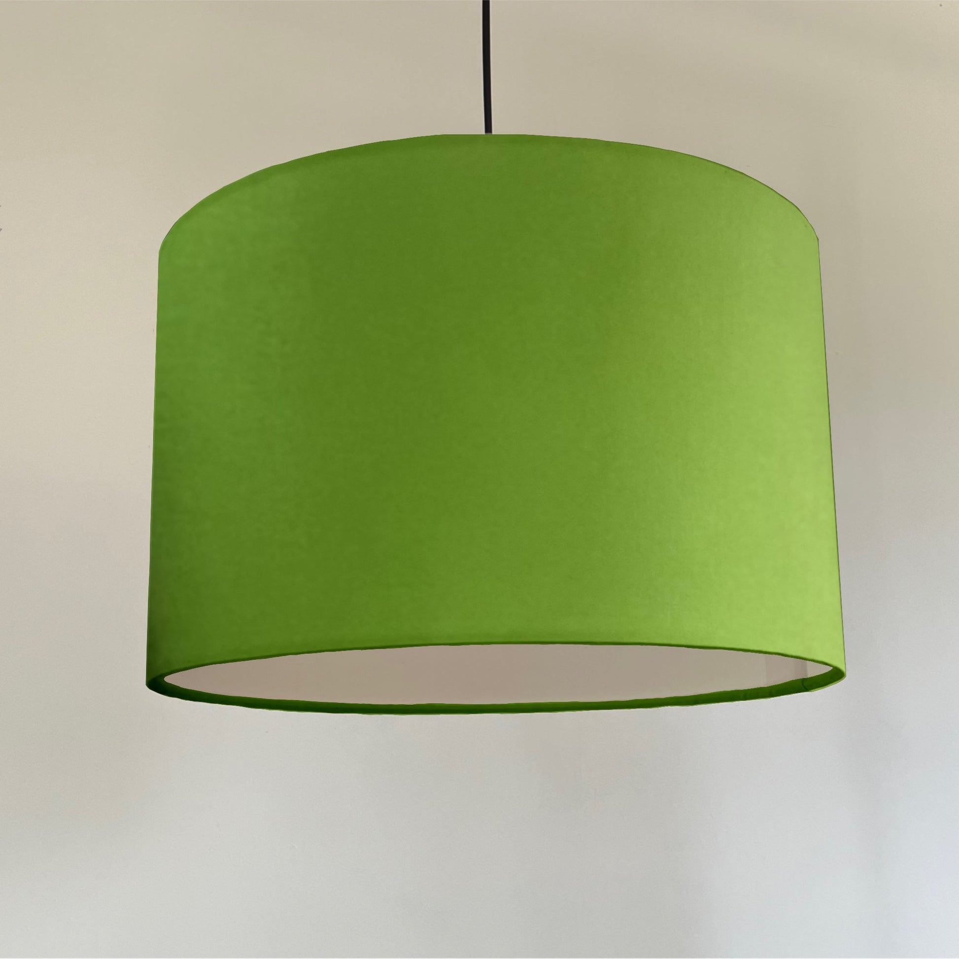 Green cotton drum lampshade/ ceiling shade with a white lining
