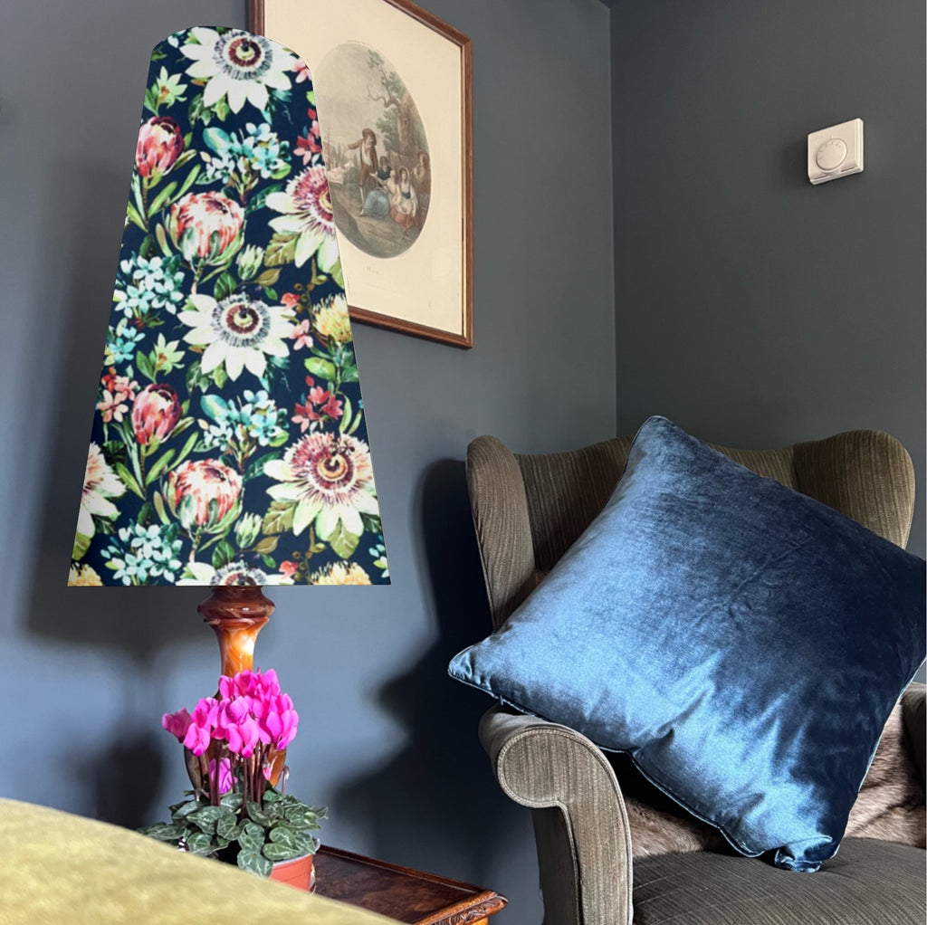 Summer garden Velvet cone lampshade, extra tall lampshade, Midnight