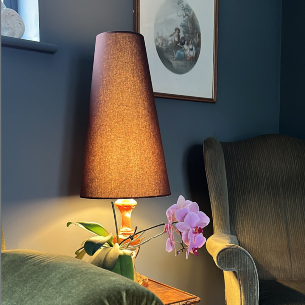 Brown cotton cone lampshade, extra tall lampshade