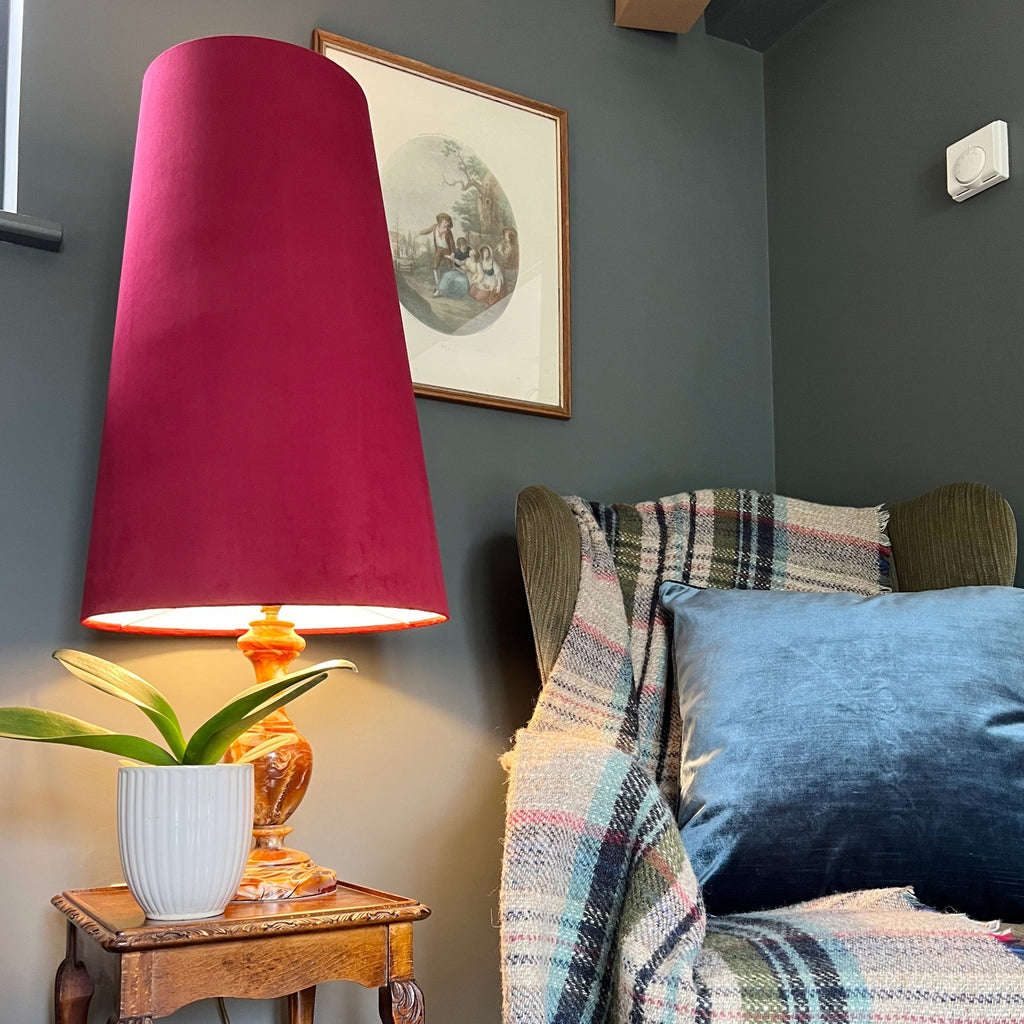 Red Velvet cone lampshade, extra tall lampshade