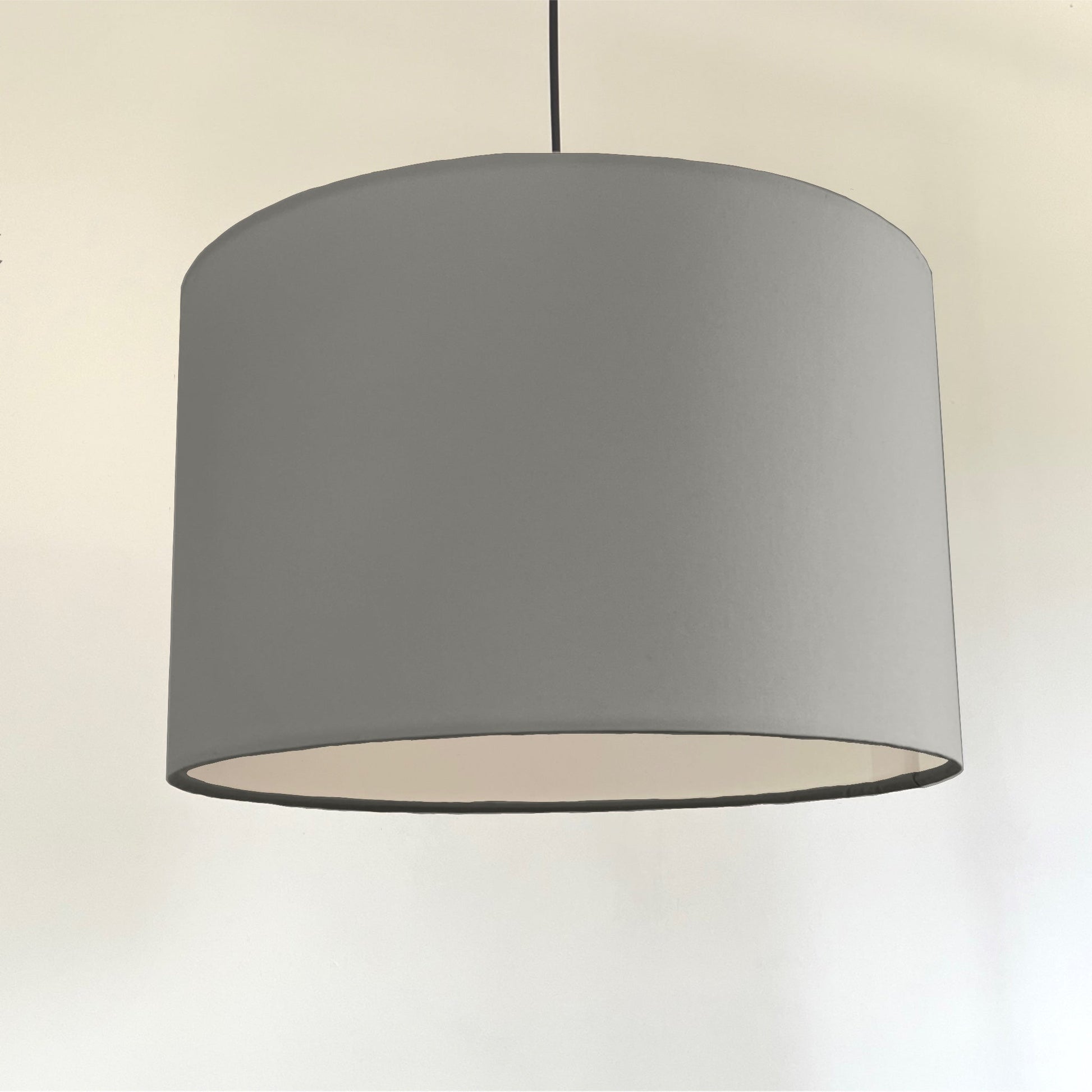 Grey cotton drum lampshade/ ceiling shade with a white lining