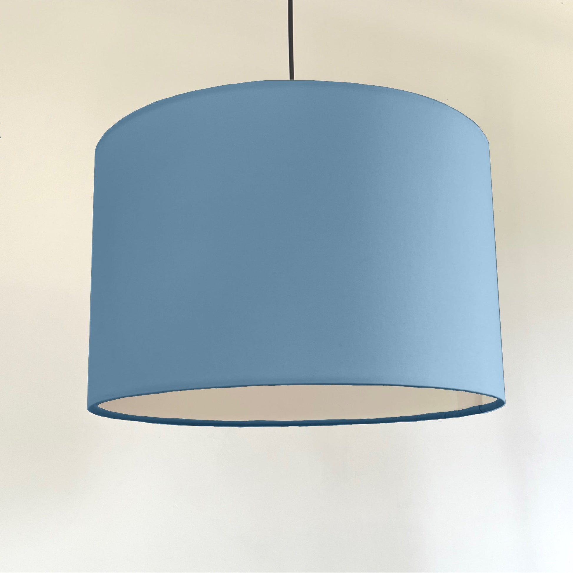 Light blue cotton drum lampshade/ ceiling shade with a white lining