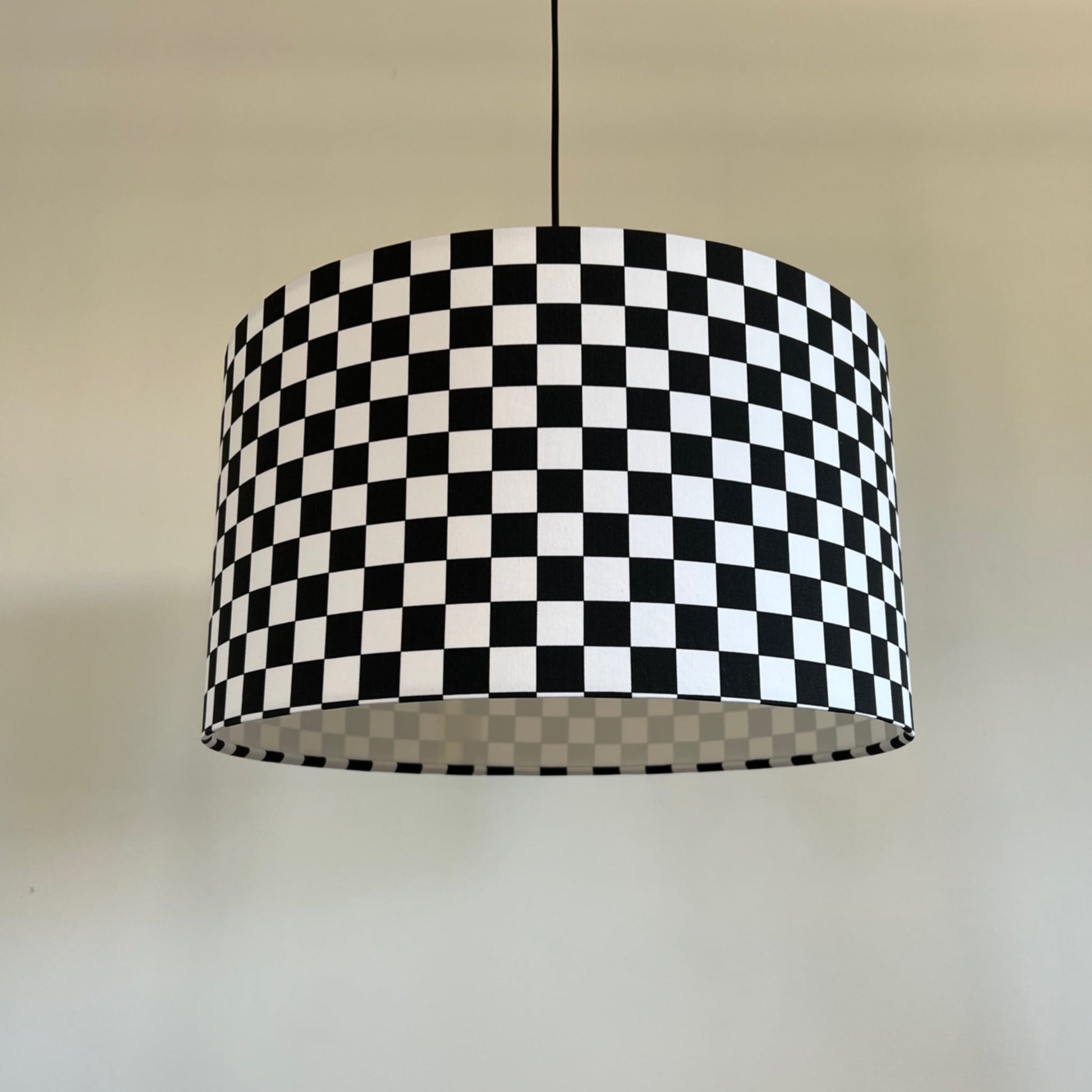 Checkerboard cotton drum lampshade/ ceiling shade with a white lining