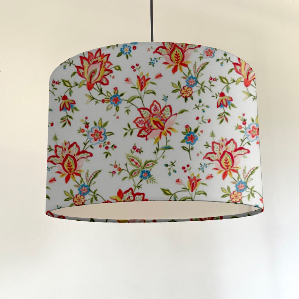 Ornella pink flowers cotton drum lampshade/ ceiling shade, with a white lining