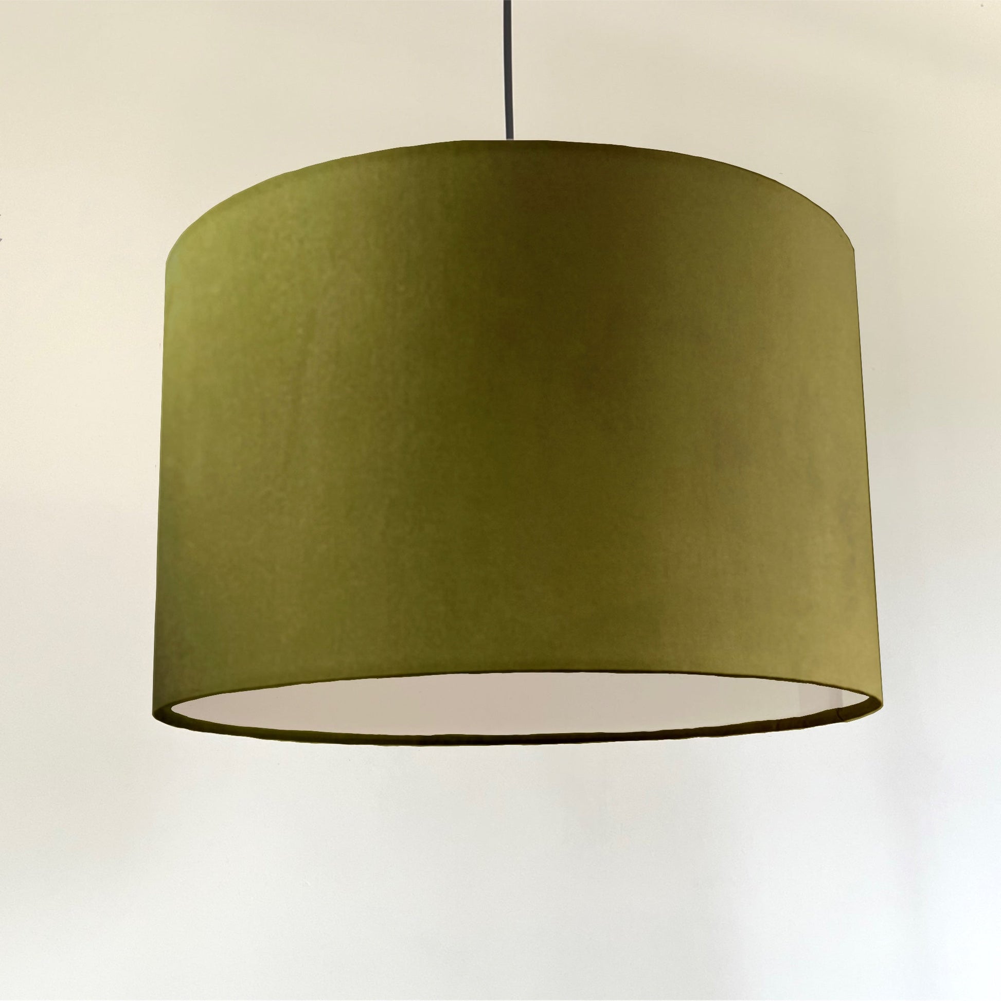 Olive velvet drum lampshade/ ceiling shade with a white lining