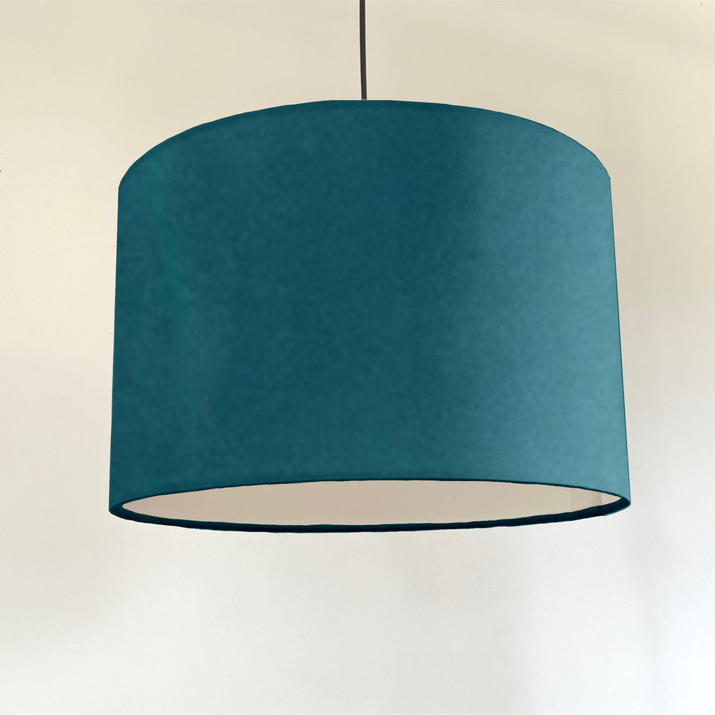 Teal velvet drum lampshade/ ceiling shade with a white lining