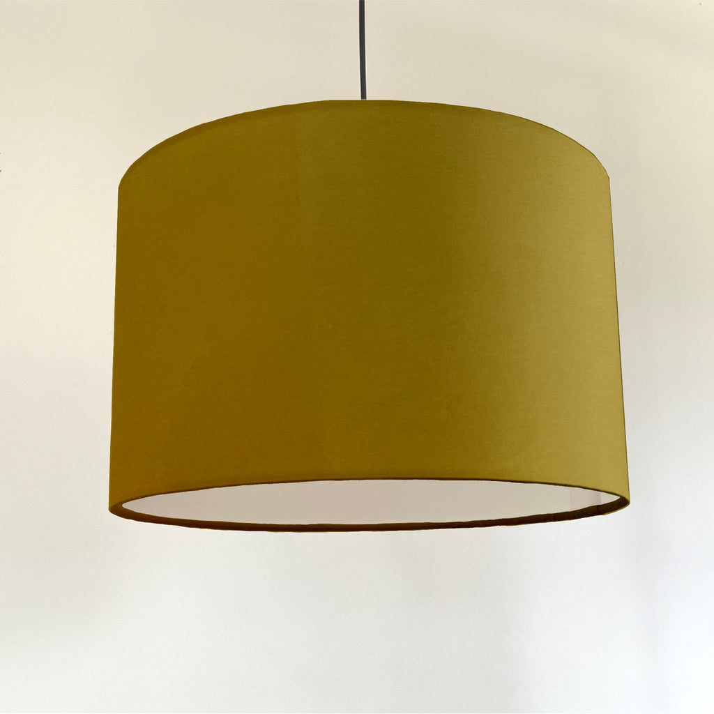 Mustard velvet drum lampshade/ ceiling shade with a white lining
