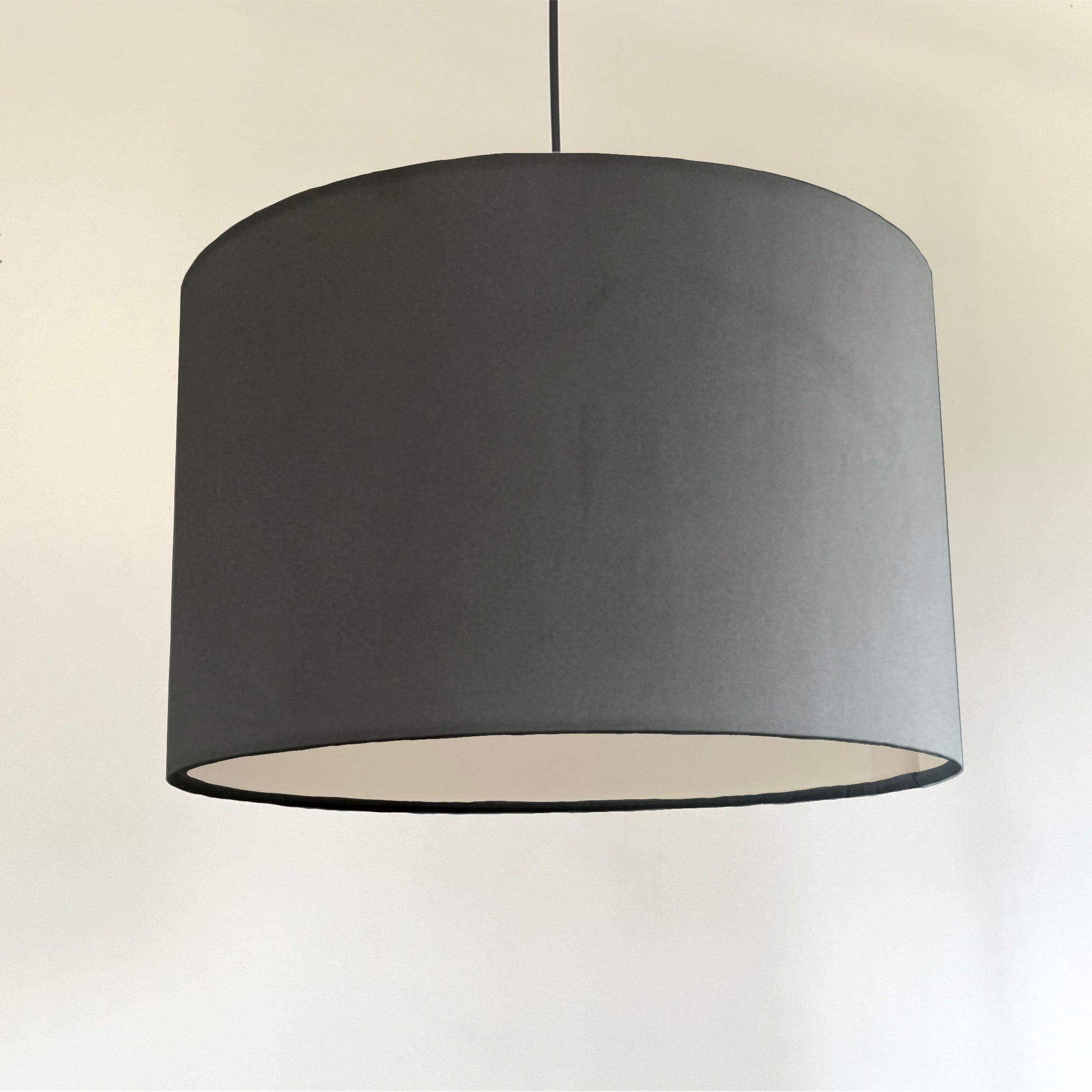 Grey velvet drum lampshade/ ceiling shade with a white lining