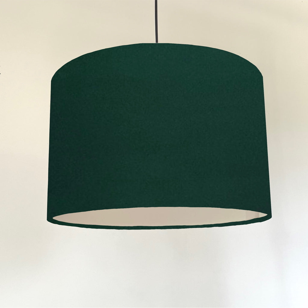 Green velvet drum lampshade/ ceiling shade with a white lining