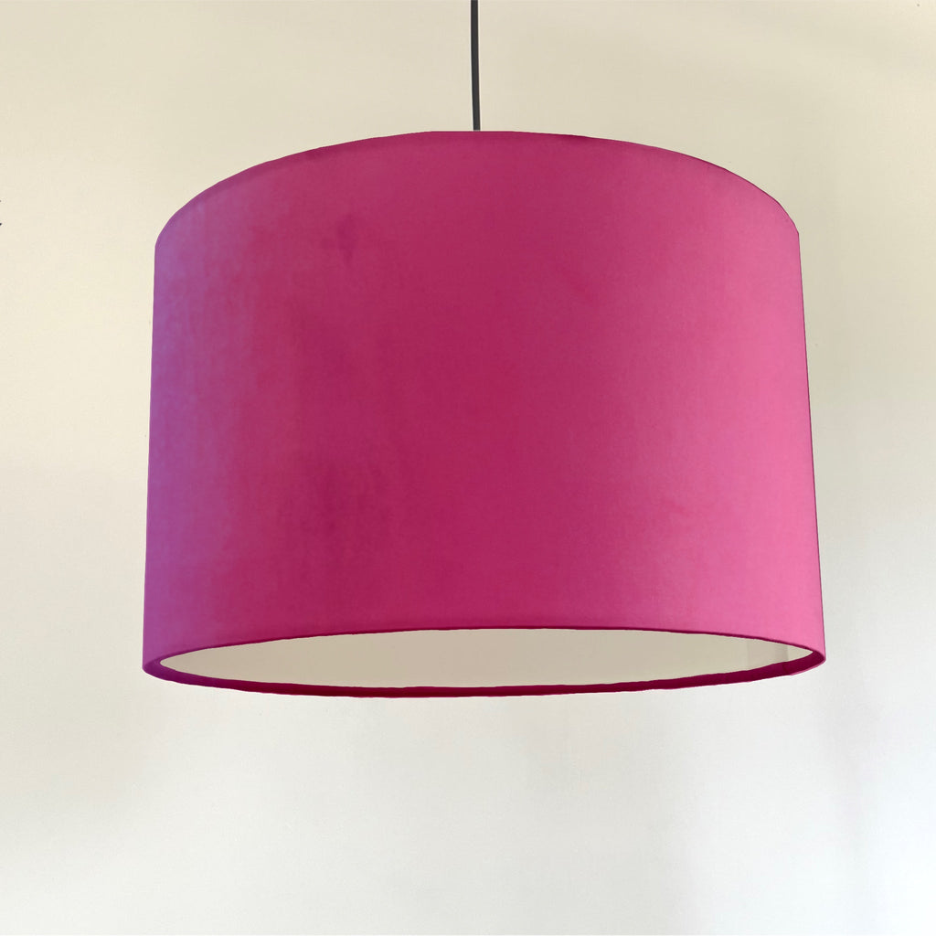 Hot Pink velvet drum lampshade/ ceiling shade with a white lining