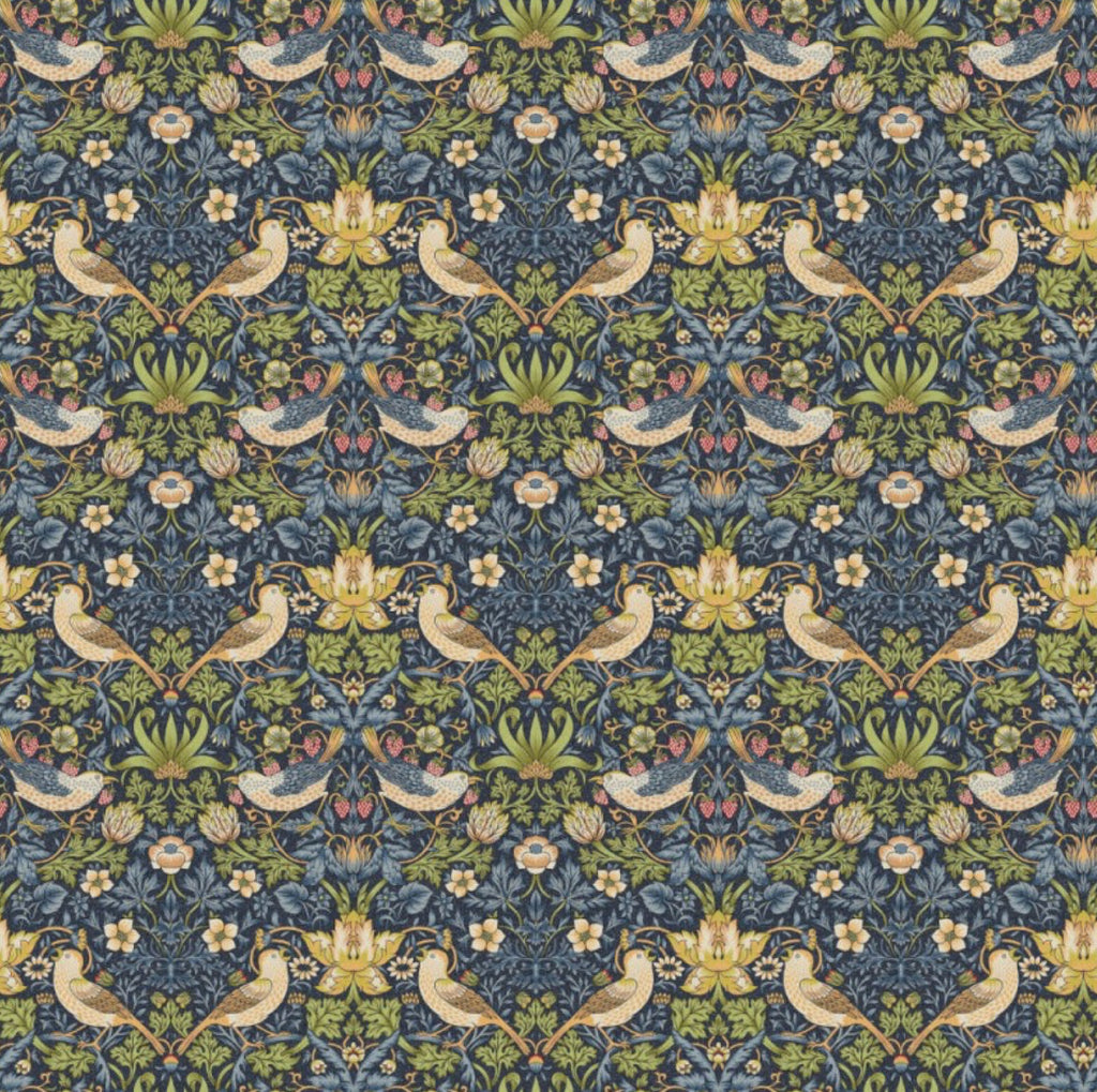 William Morris Navy strawberry thief cotton drum lampshade/ ceiling shade with a white lining