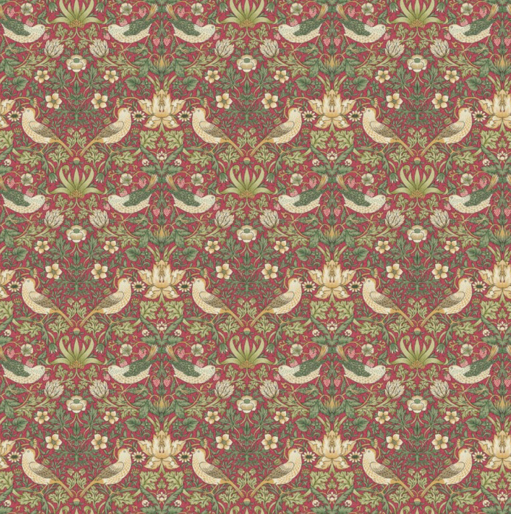 William Morris Crimson strawberry thief cotton drum lampshade/ ceiling shade with a white lining