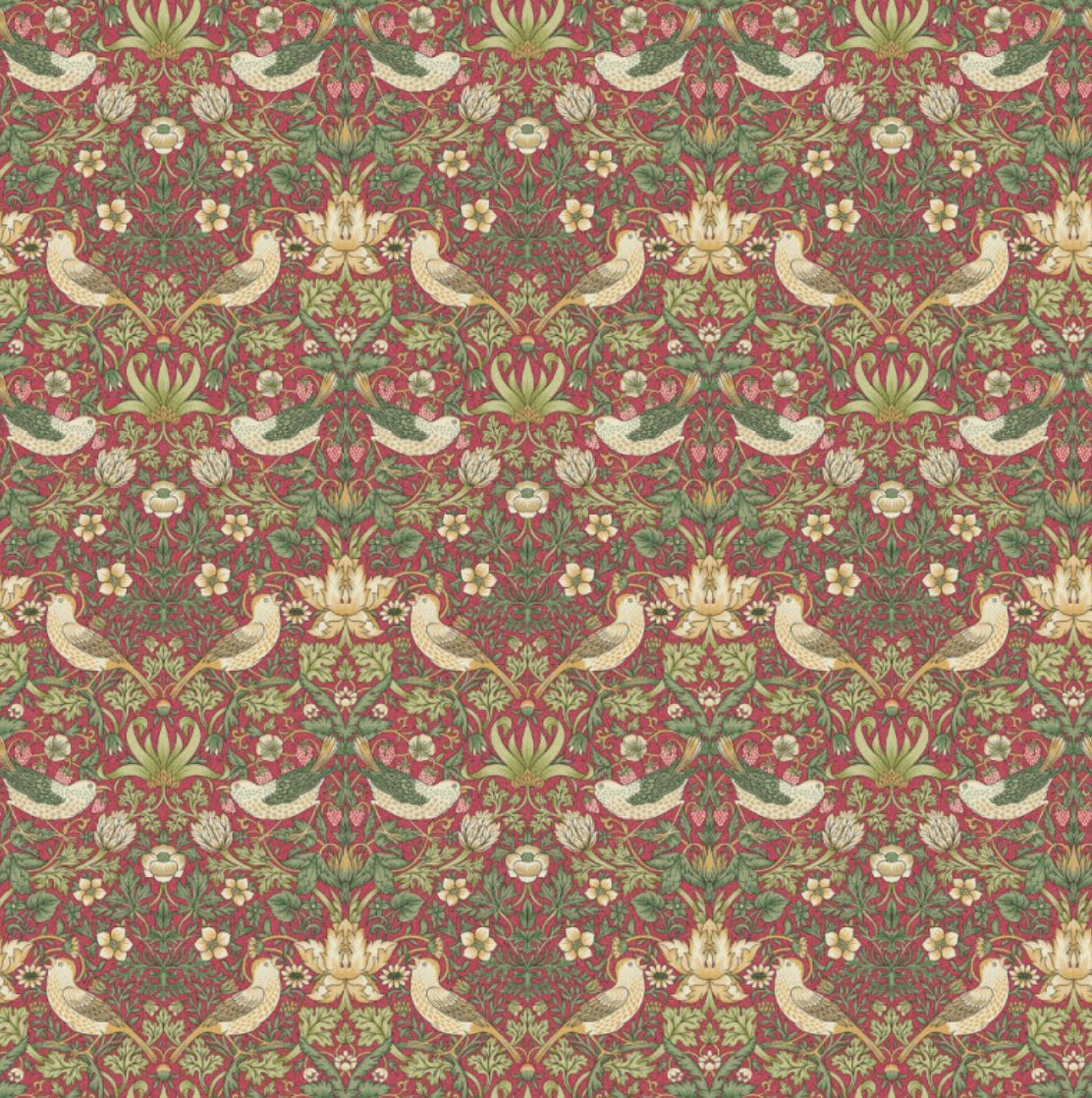 William Morris Crimson strawberry thief cotton drum lampshade/ ceiling shade with a white lining