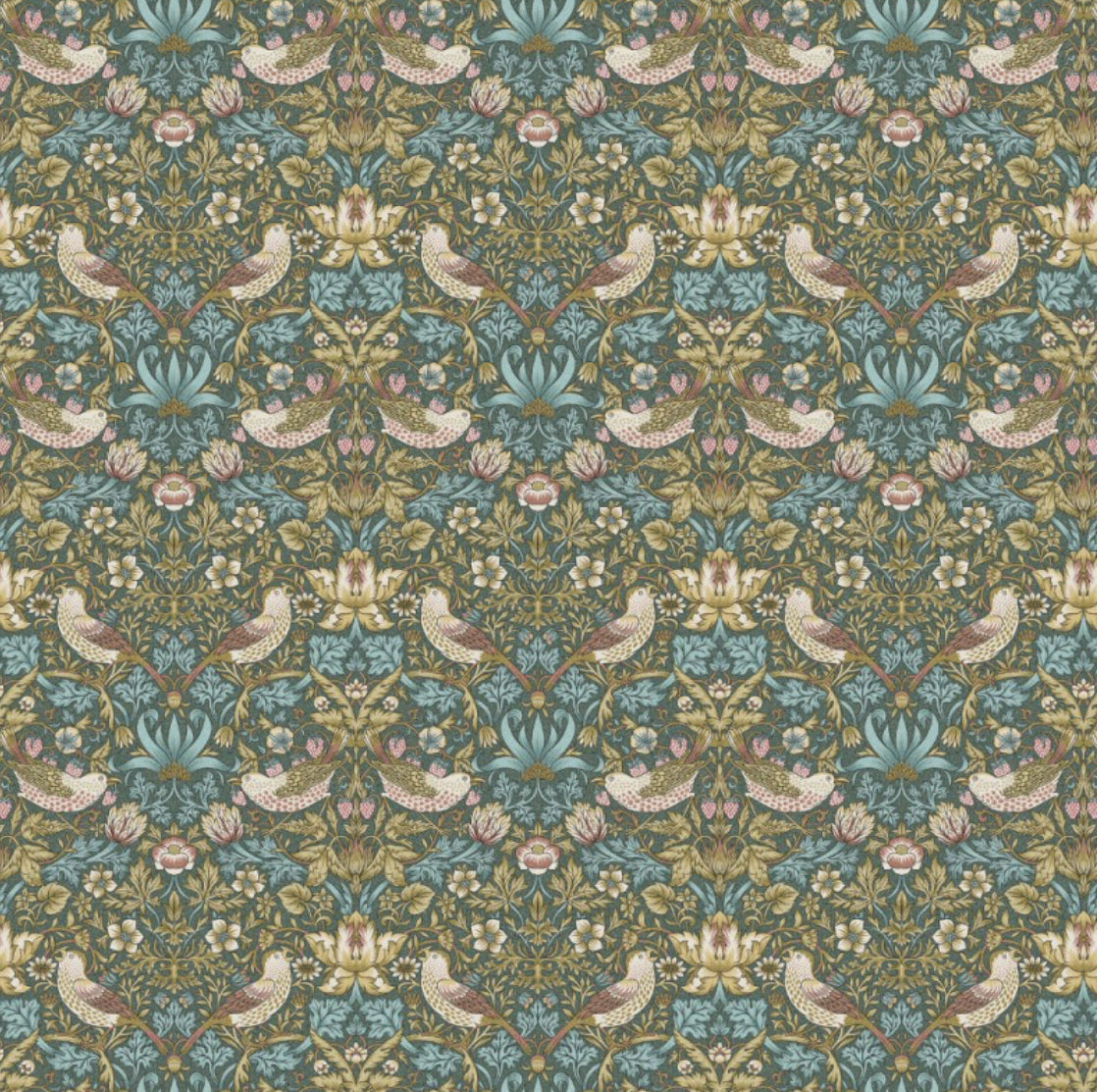 William Morris Teal strawberry thief cotton drum lampshade/ ceiling shade with a white lining