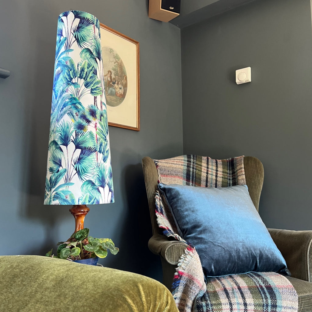 Tropical palm leaves velvet cone lampshade, extra tall lampshade