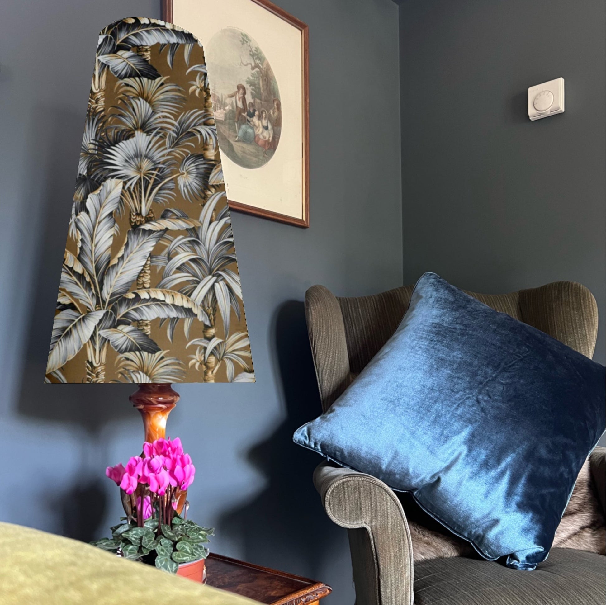 Tripura gold Velvet cone lampshade, extra tall lampshade