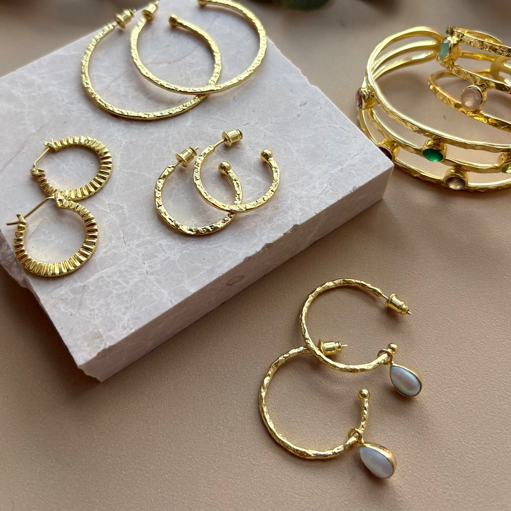 Gold and Pearl Hoop Earrings