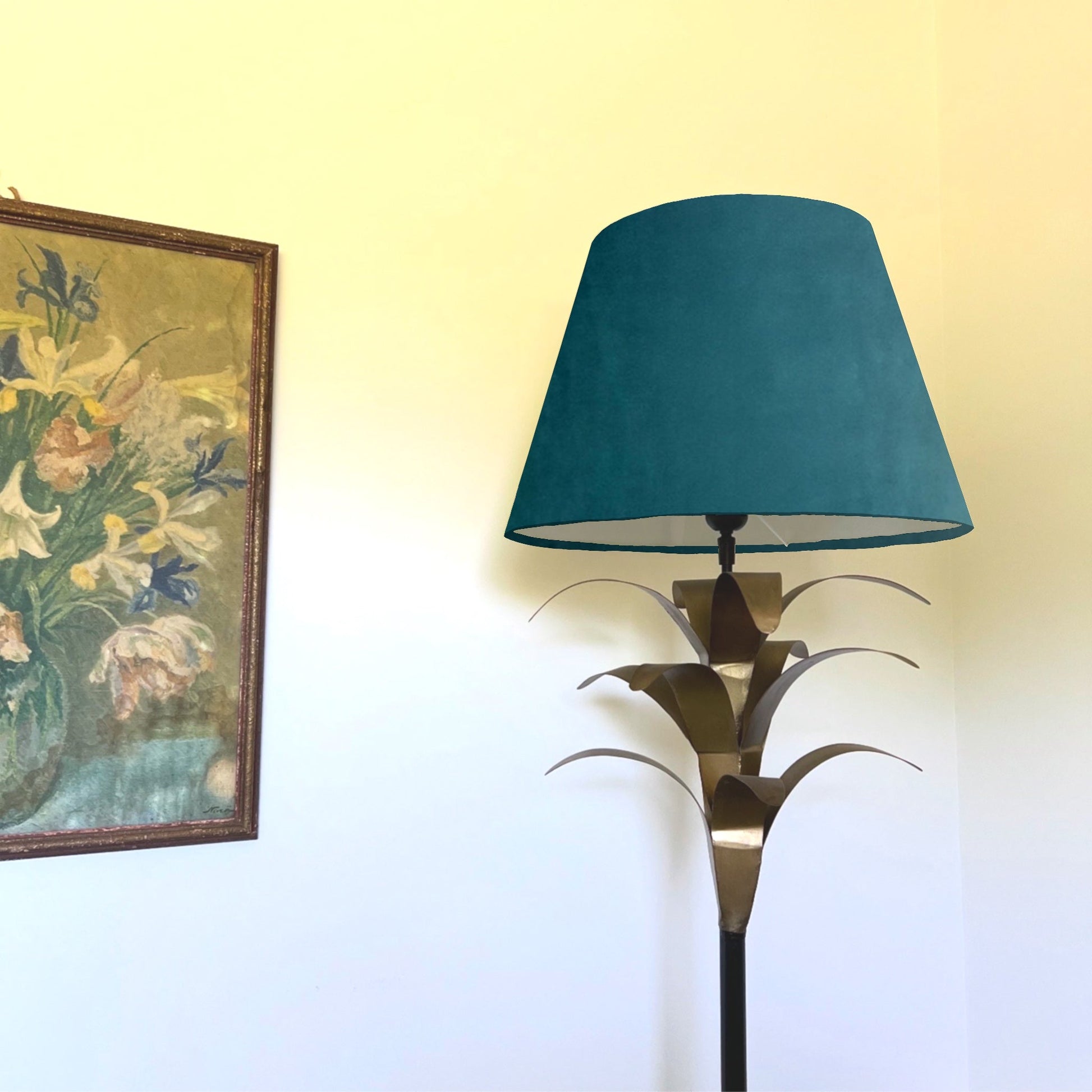 Teal velvet coolie lampshade/ ceiling shade, empire lampshade