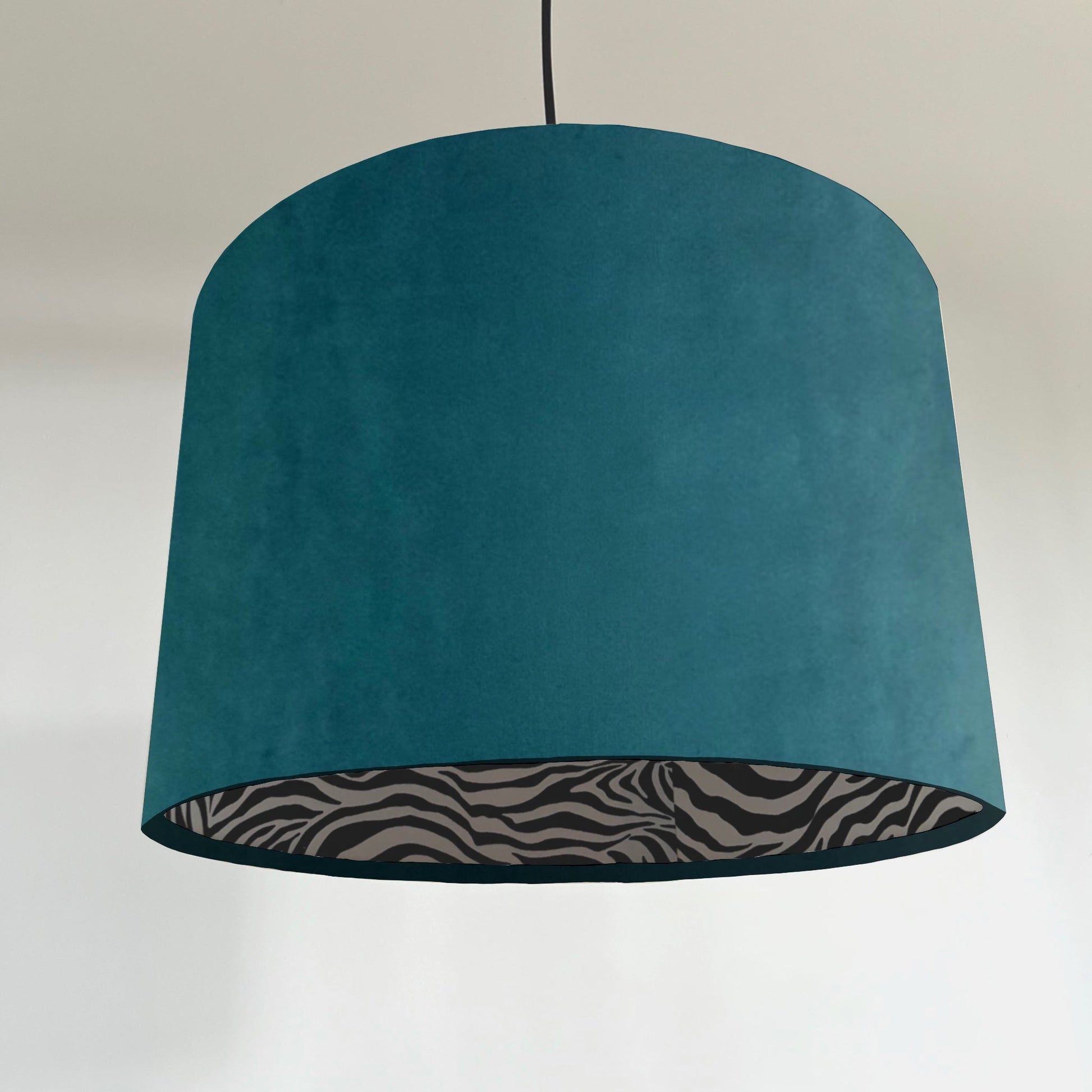 Teal velvet drum lampshade/ ceiling light shade with zebra print cotton interior