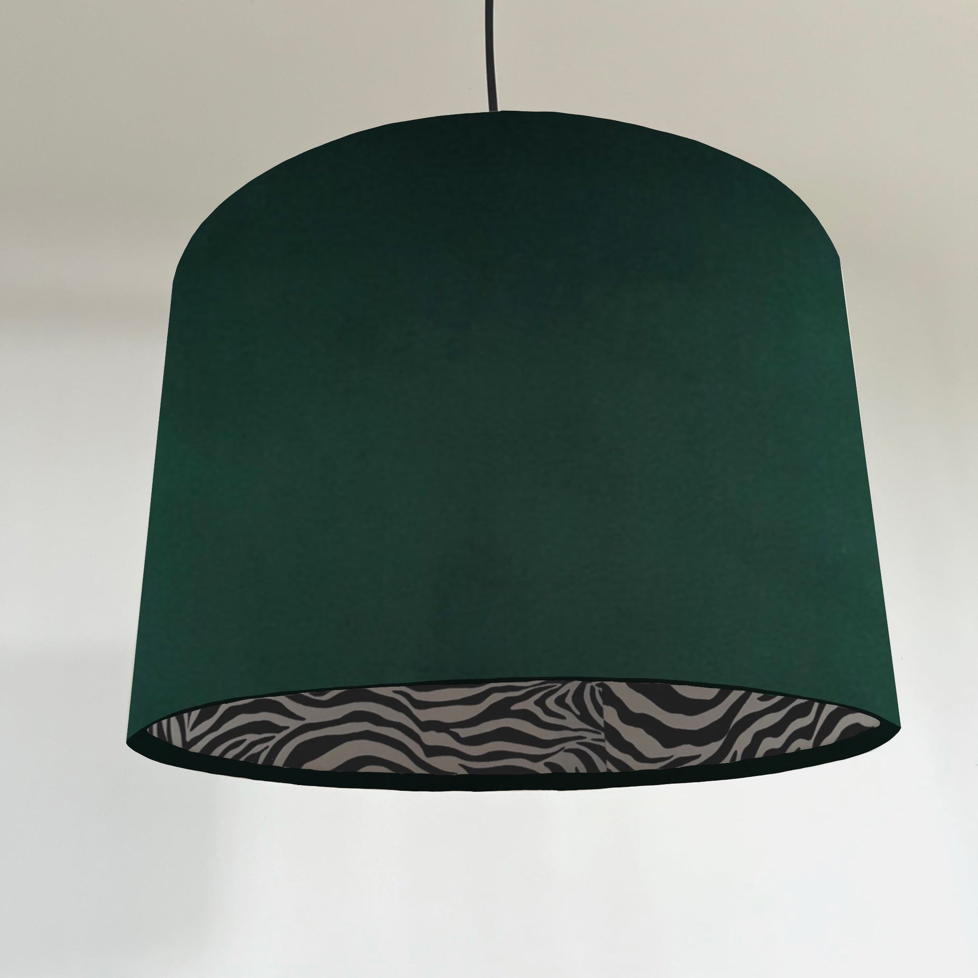 Green velvet drum lampshade/ ceiling light shade with zebra print cotton interior