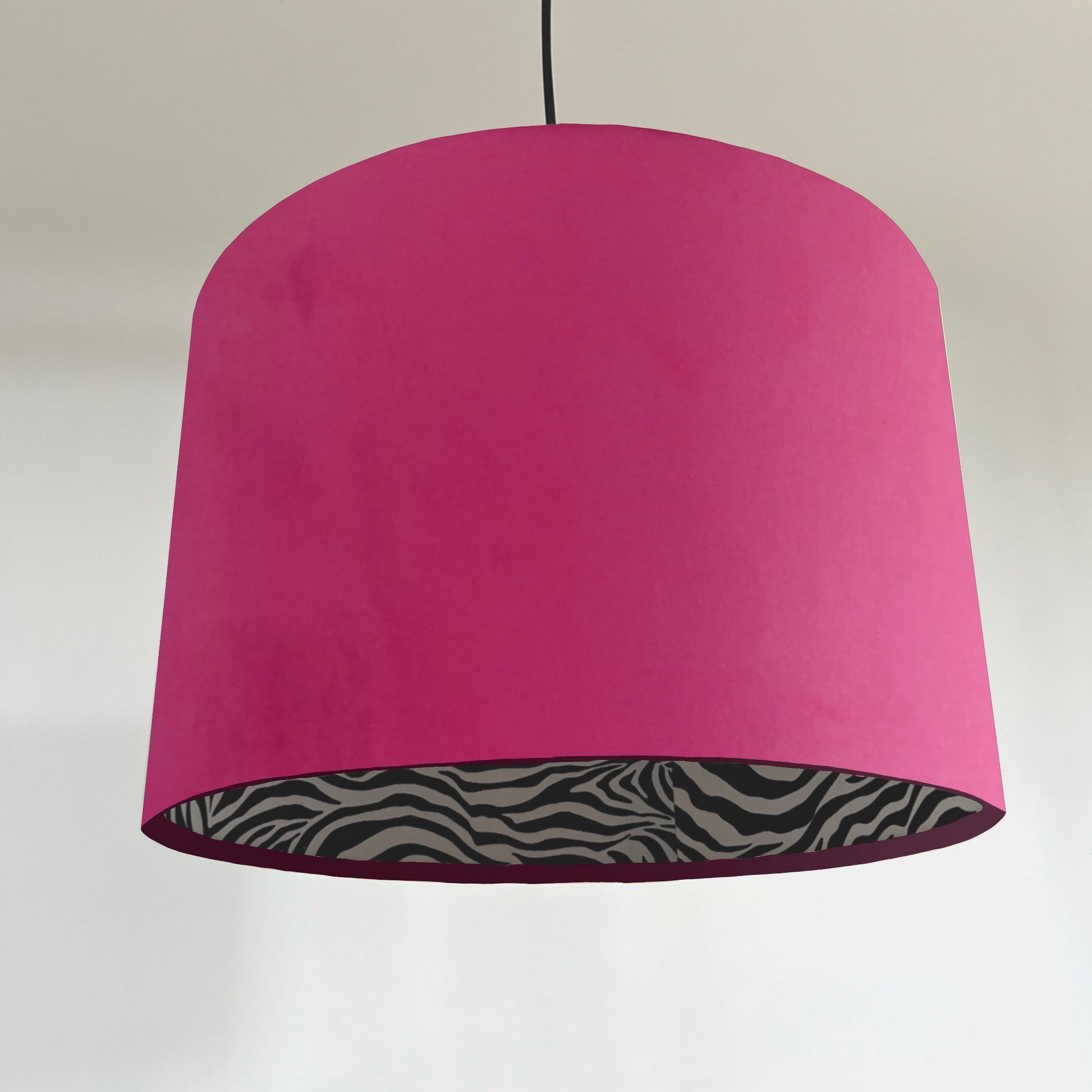 Hot pink velvet drum lampshade/ ceiling light shade with zebra print cotton interior