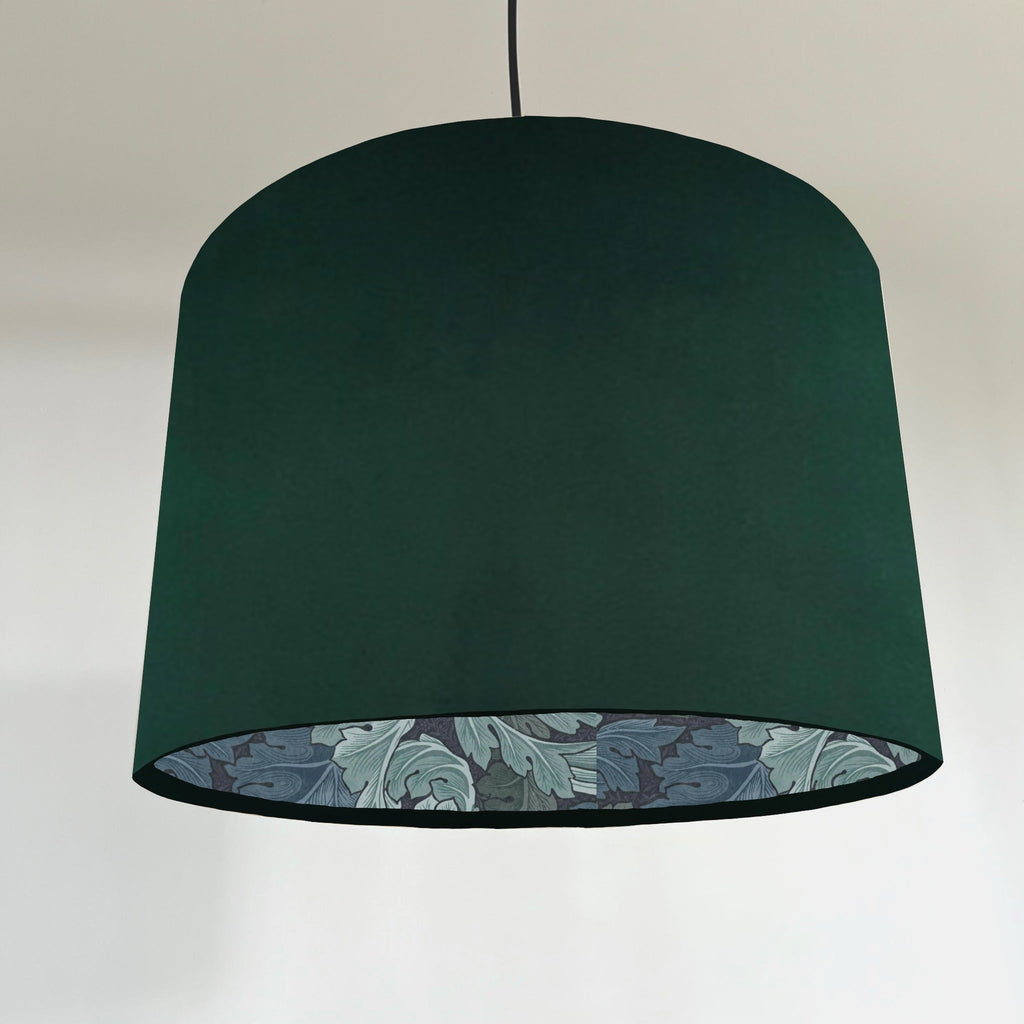 Green velvet drum lampshade/ ceiling light shade with blue leaves paper interior