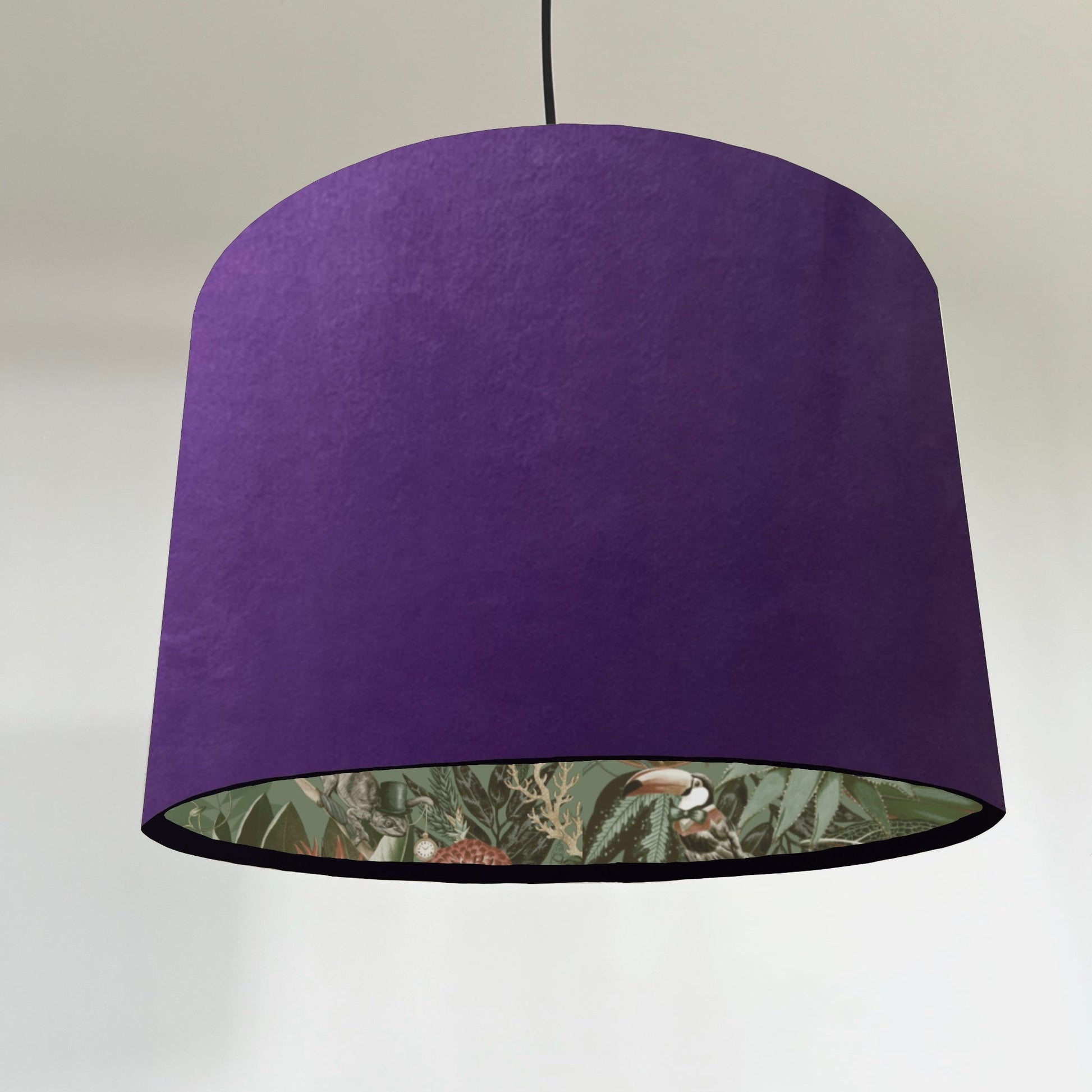 Purple velvet wonderland sage drum lampshade double sided lampshade with wonderland paper on interior