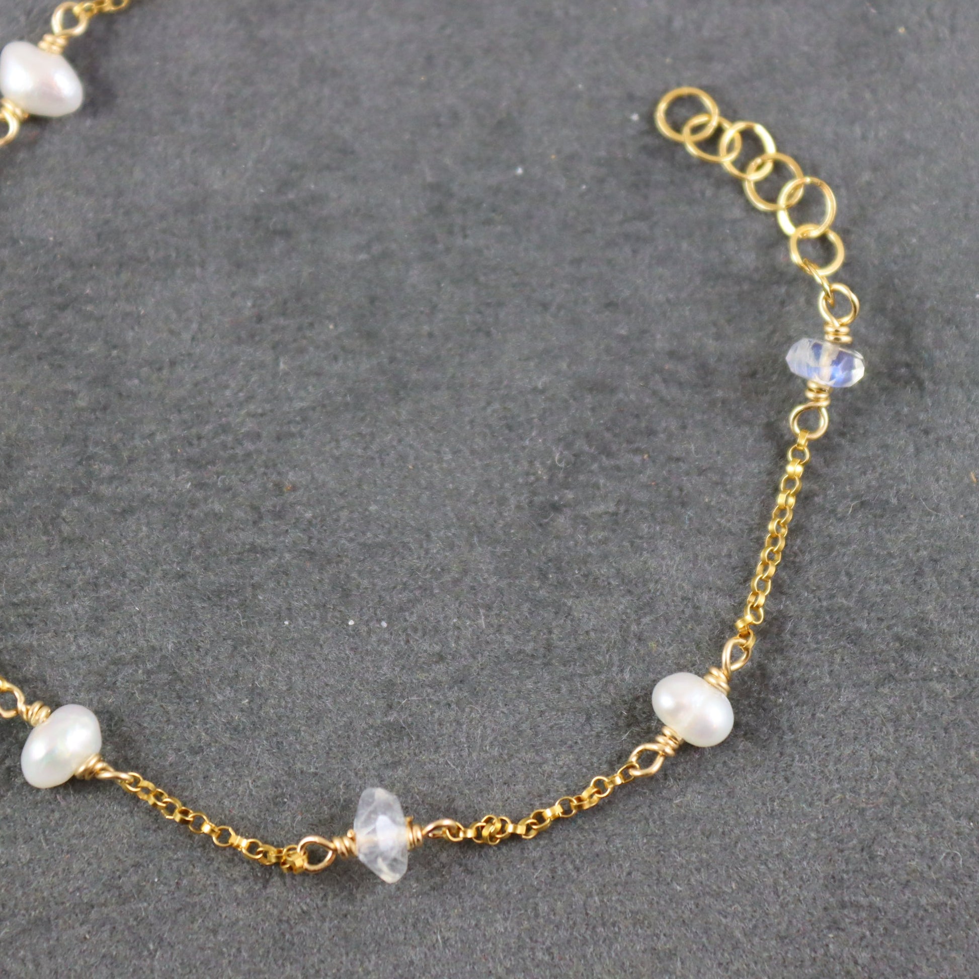 Pearl and Moonstone Bracelet in Gold Filled