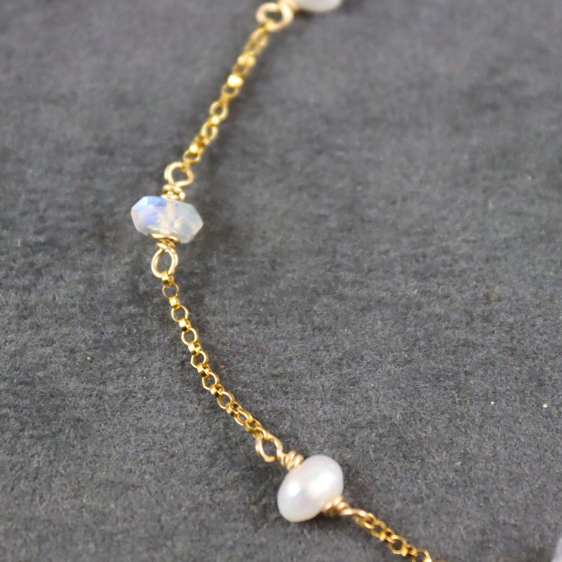 Pearl and Moonstone Bracelet in Gold Filled