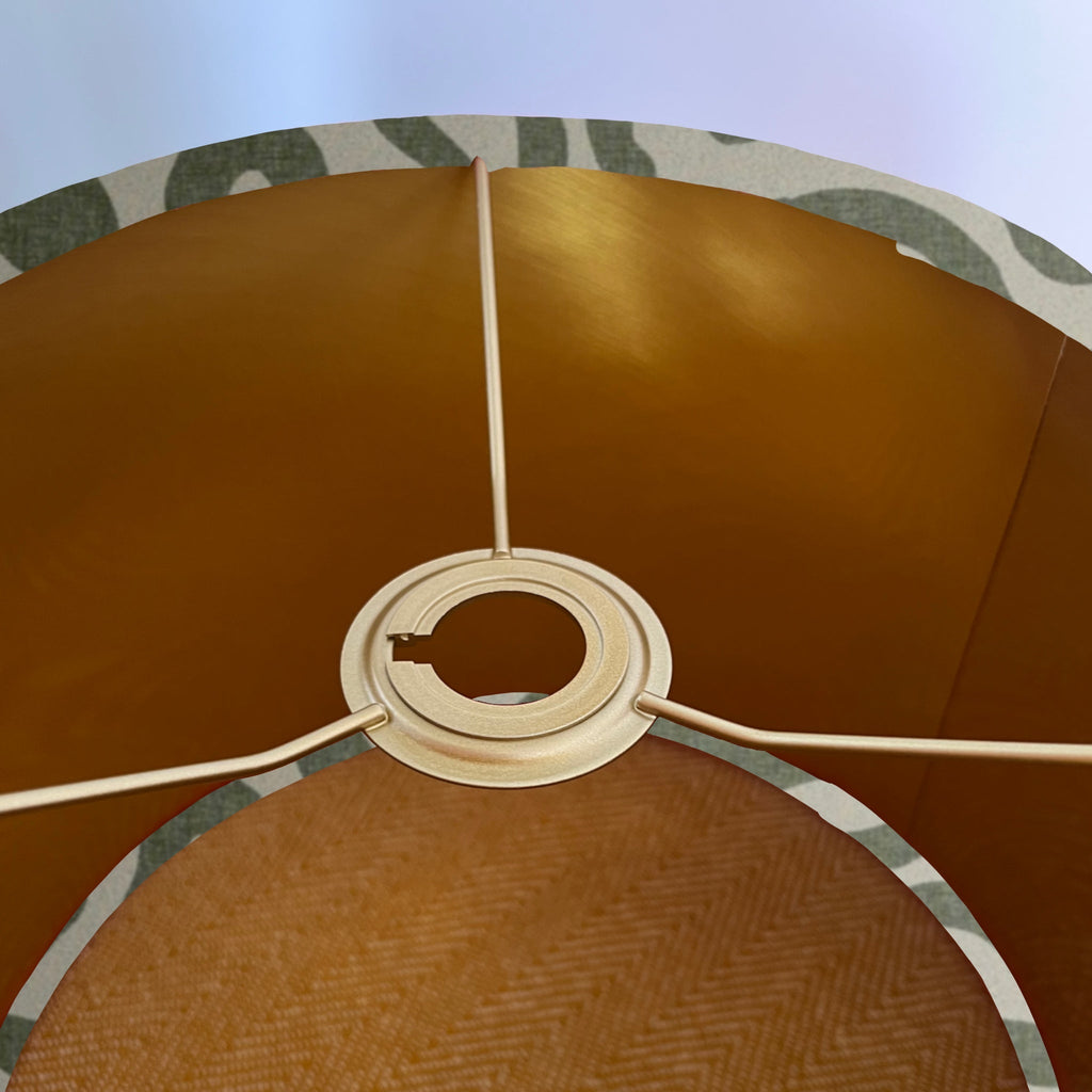 Green wiggle drum lampshade/ ceiling shade, with a metallic brushed gold lining