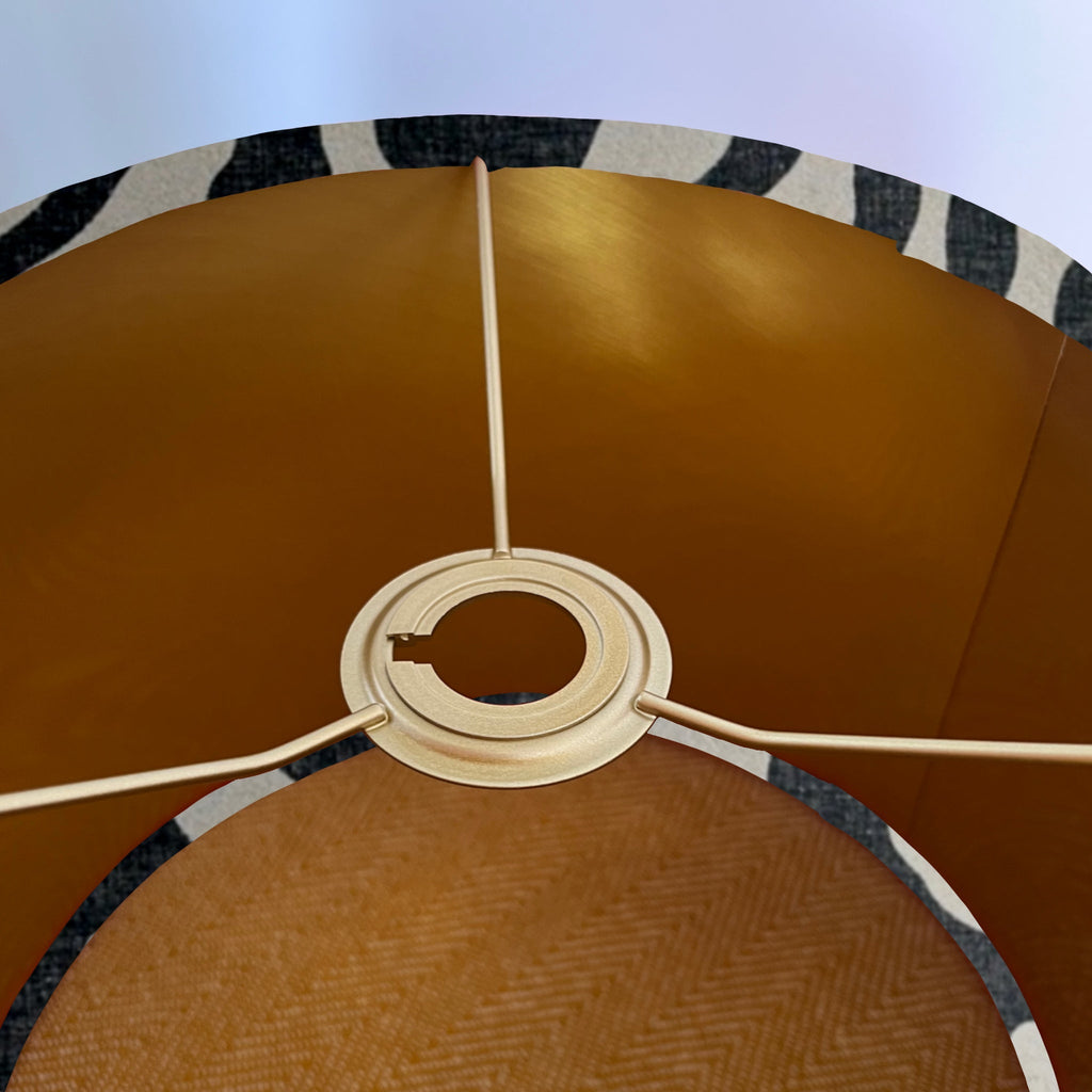 Black wiggle drum lampshade/ ceiling shade with a metallic brushed gold lining