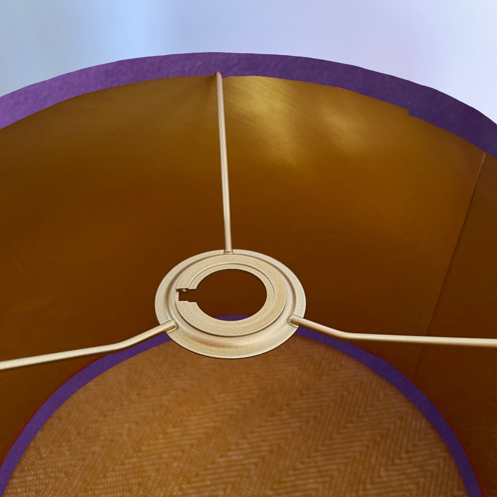 Purple velvet drum lampshade/ ceiling shade with a metallic brushed gold lining