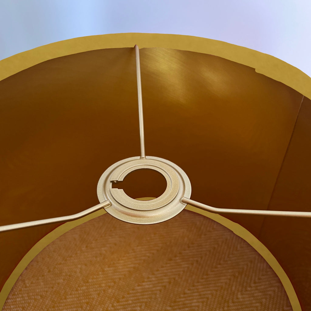 Mustard velvet drum lampshade/ ceiling shade with a metallic brushed gold lining