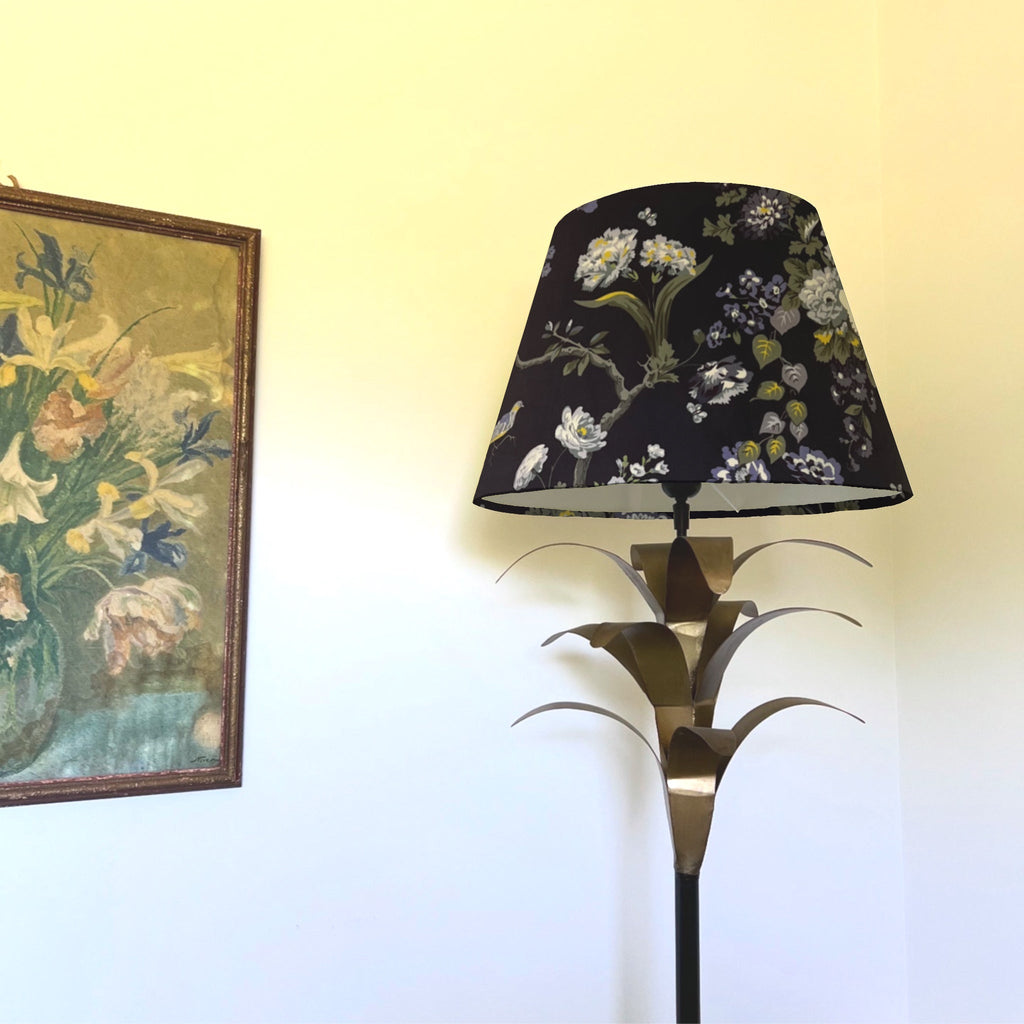 Navy floral velvet coolie lampshade/ ceiling shade, empire lampshade