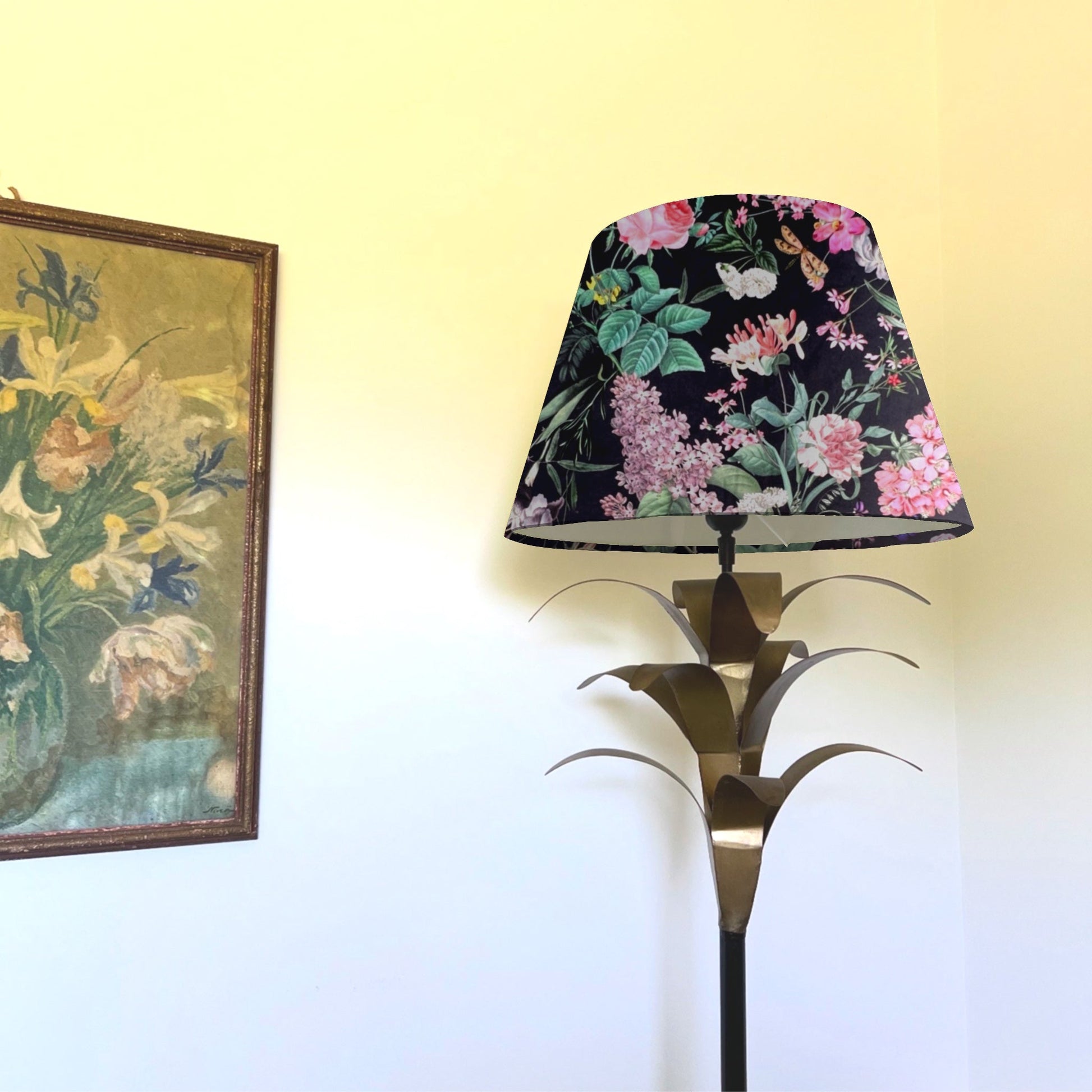 Butterfly floral velvet coolie lampshade/ ceiling shade, in black, empire lampshade