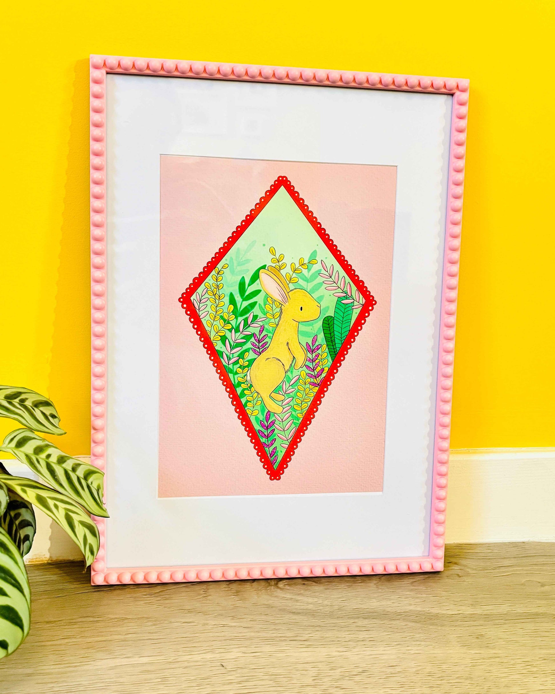 Woodland Bunny Pink Cottagecore Illustrated Art Print