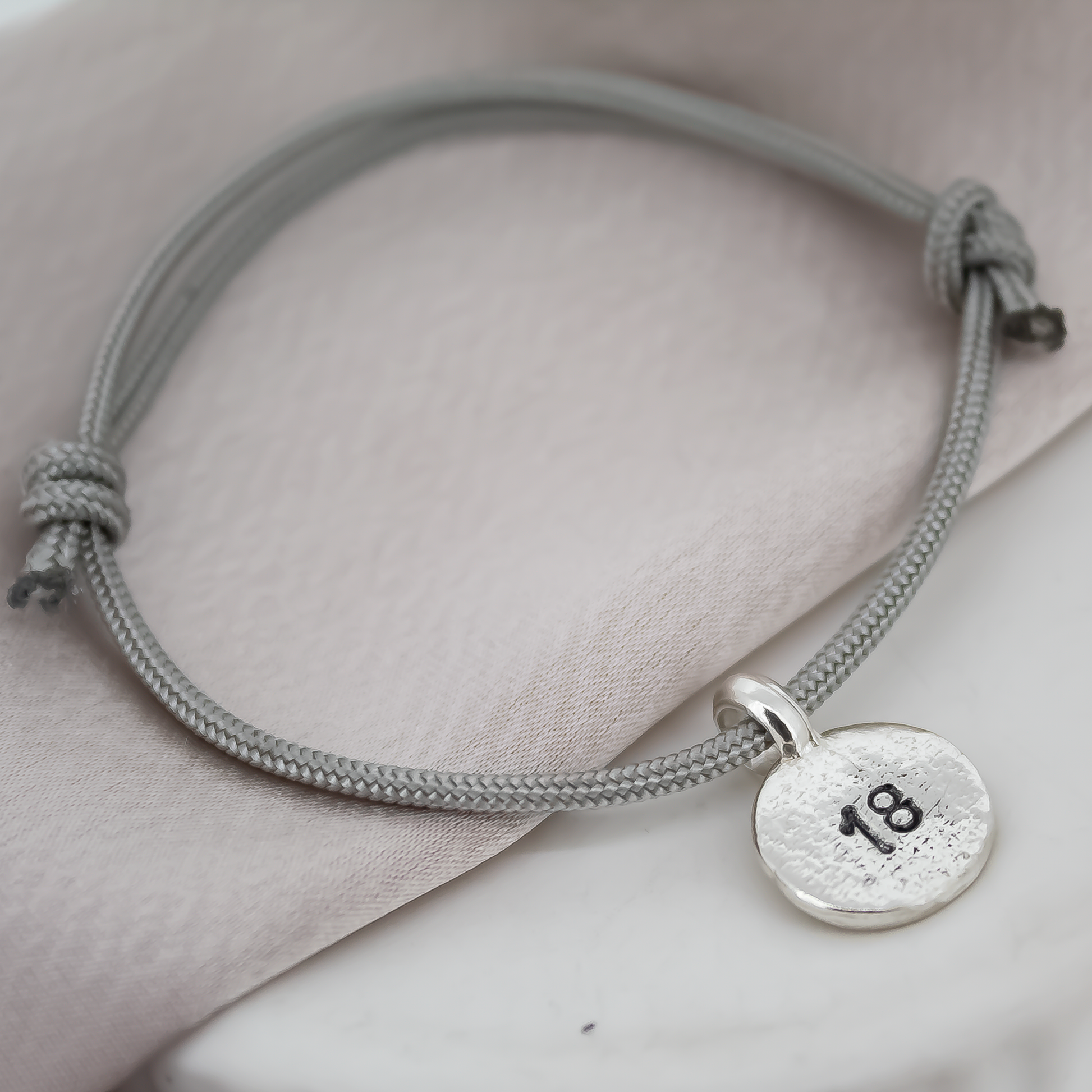 Personalised New Moon Rope Bracelet in Sterling Silver