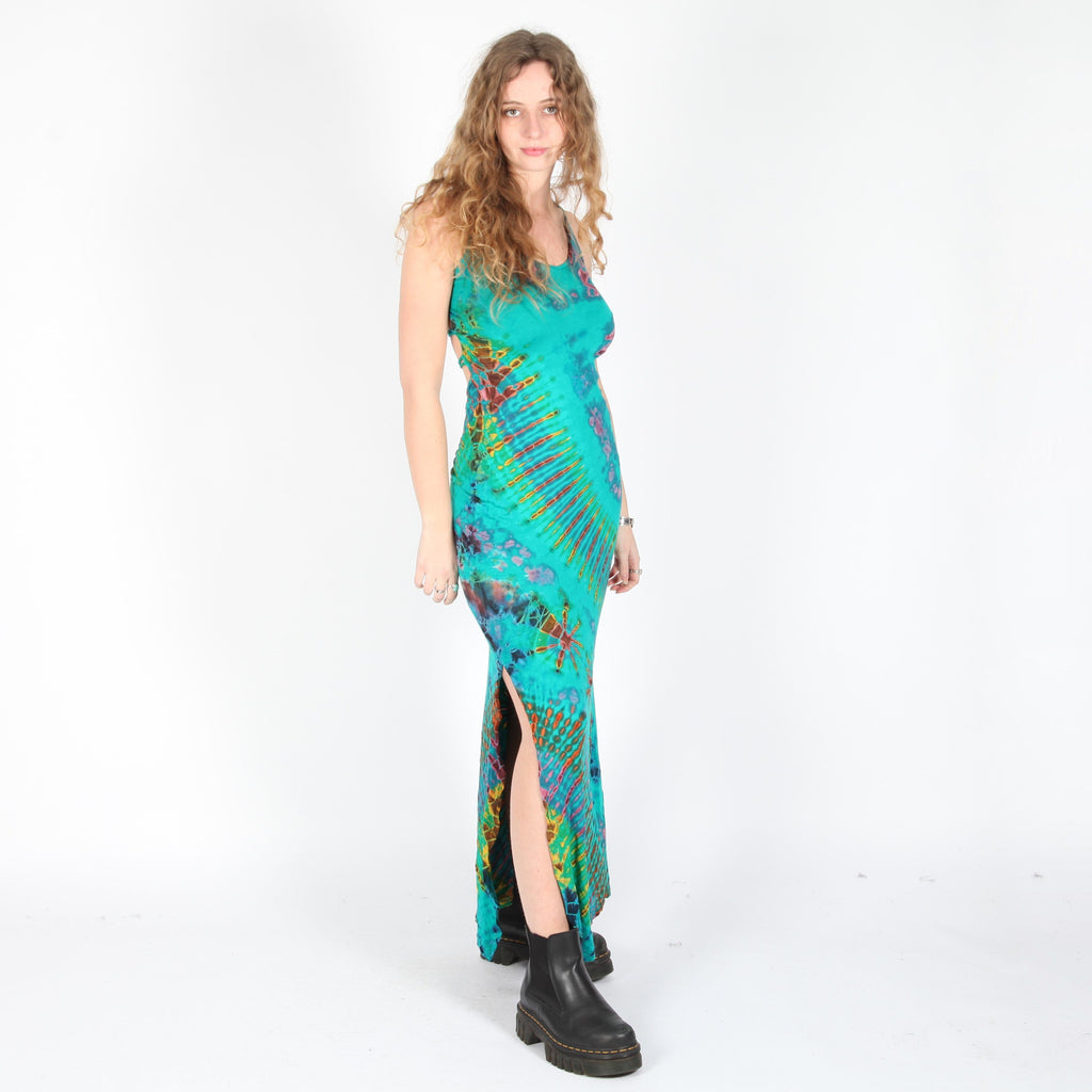 Tie Dye Bodycon Maxi Dress with Lattice Back